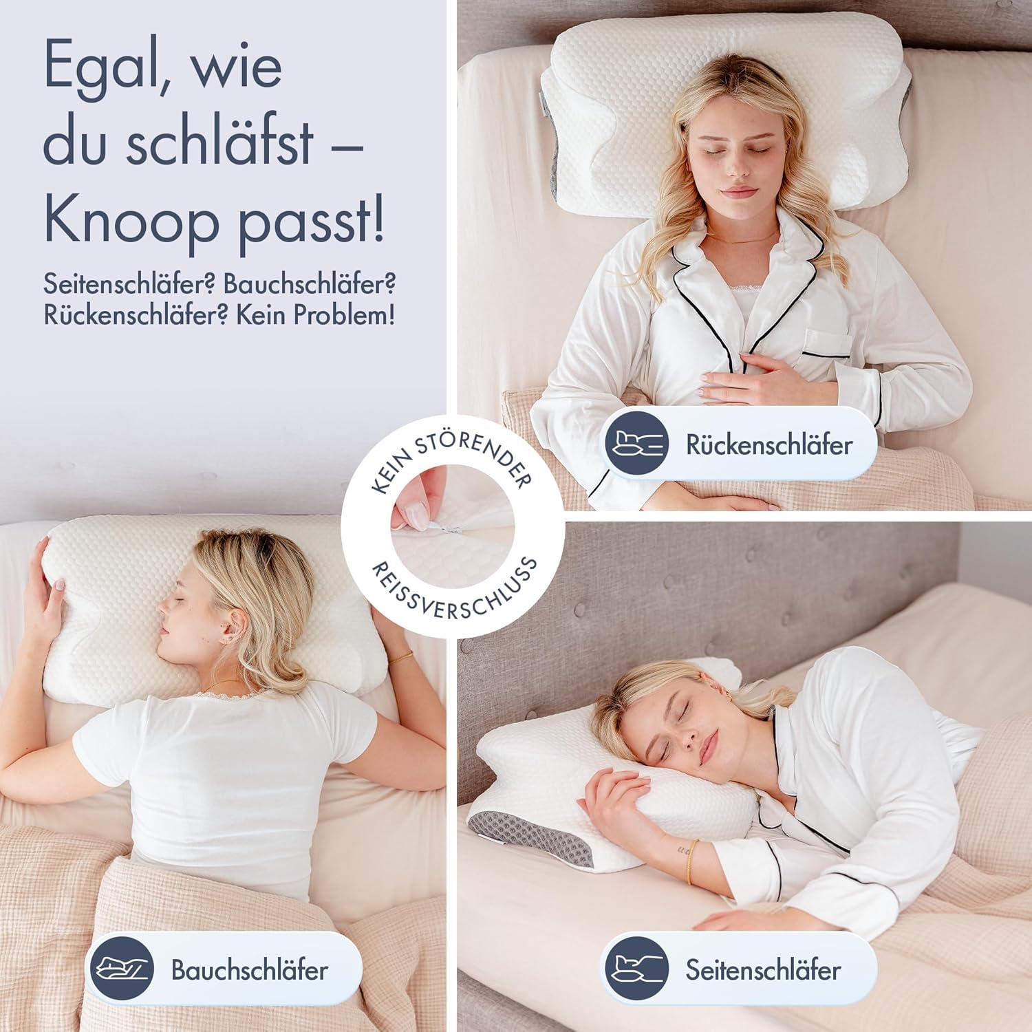 Knoop Home & Living Orthopädisches Nackenkissen aus Memory-Schaum – ergonomisches Kissen gegen Nackenschmerzen und Verspannungen – perfekt für Seitenschläfer und Rückenschläfer – abnehmbarer Bezug – Bild 4