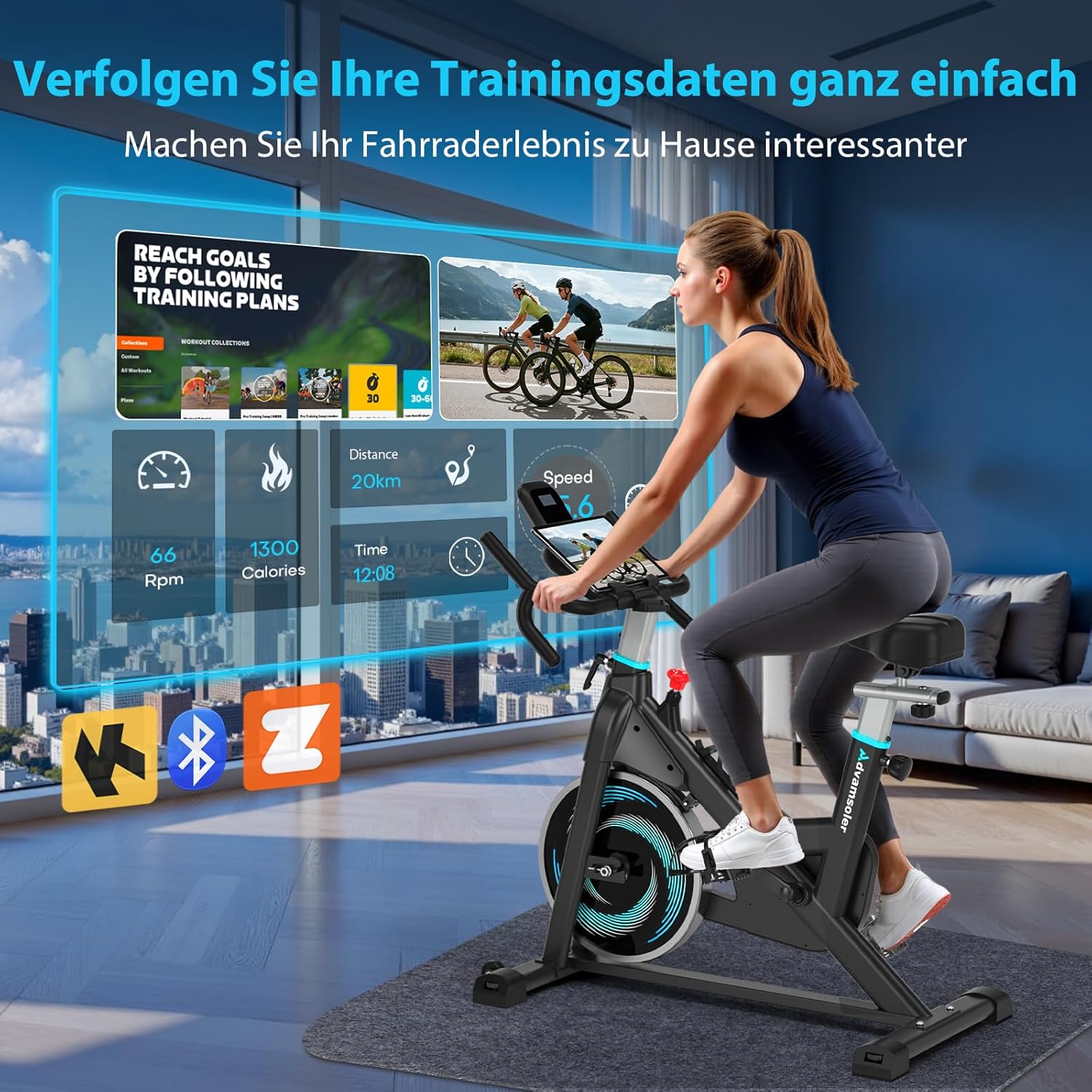 Heimtrainer mit App, Advamsoler Leises Ergometer Heimtrainer Fahrrad mit LCD-Monitor & Tablet-Halterung, Indoor Cycling Spinning Bike für Cardio-Training zu Hause, bis 160 kg – Bild 2