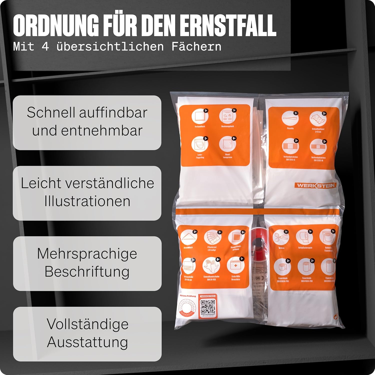 ÖNORM Z1020 Typ 1 Erste-Hilfe-Nachfüllset inklusive Erste-Hilfe-Anleitung – Erste-Hilfe-Set Nachfüllset Ö-NORM Z 1020 Typ 1 mit praktischen Innentaschen – ÖNORM Z1020 Typ 1 Nachfüllset für Unternehmen – Bild 4