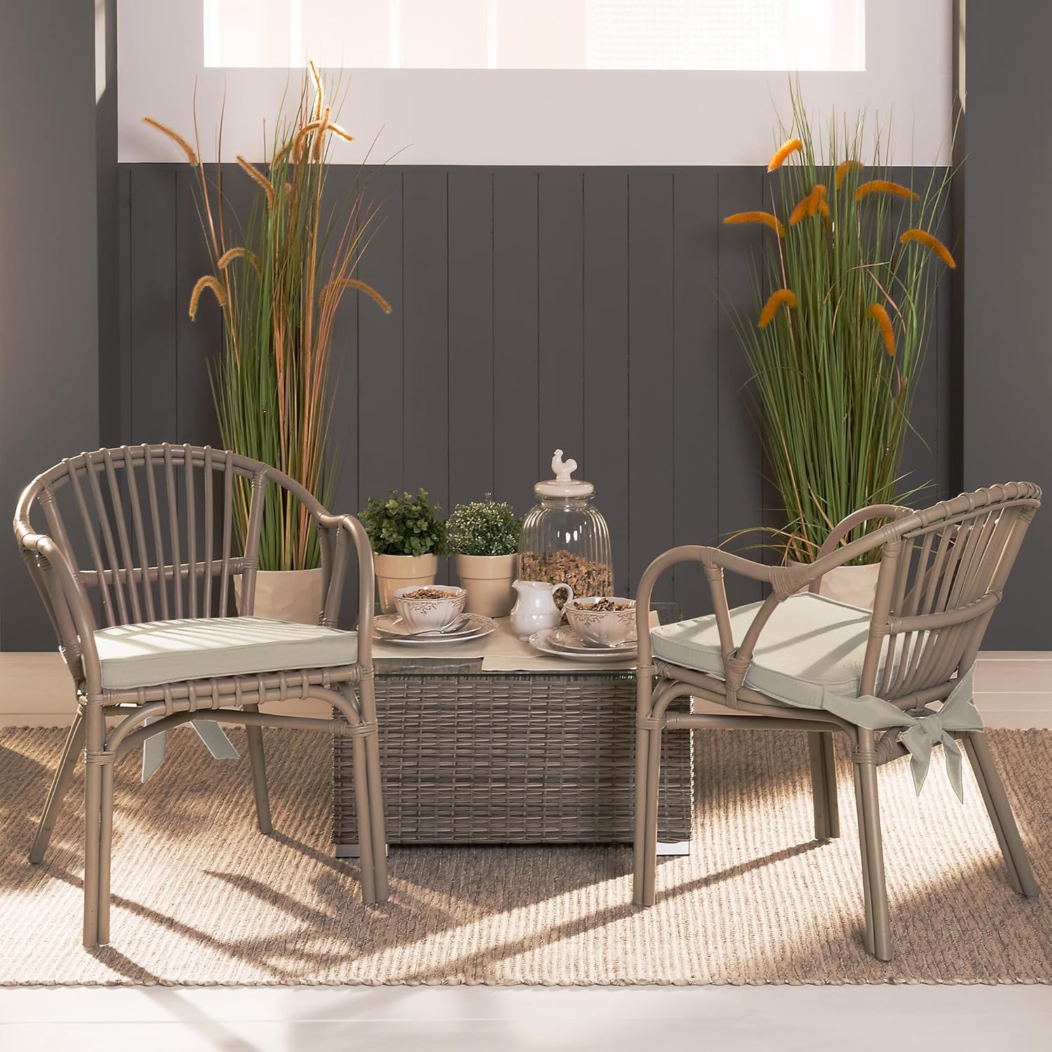 Beautissu Stuhlkissen Loft SK, 45 x 40 cm, Natur, 2er-Set, Stuhlkissen mit Bändern, Sitzkissen für Stühle, Sitzkissen-Set, rutschfest, mit Befestigungsbändern, Sitzkissen – Bild 2