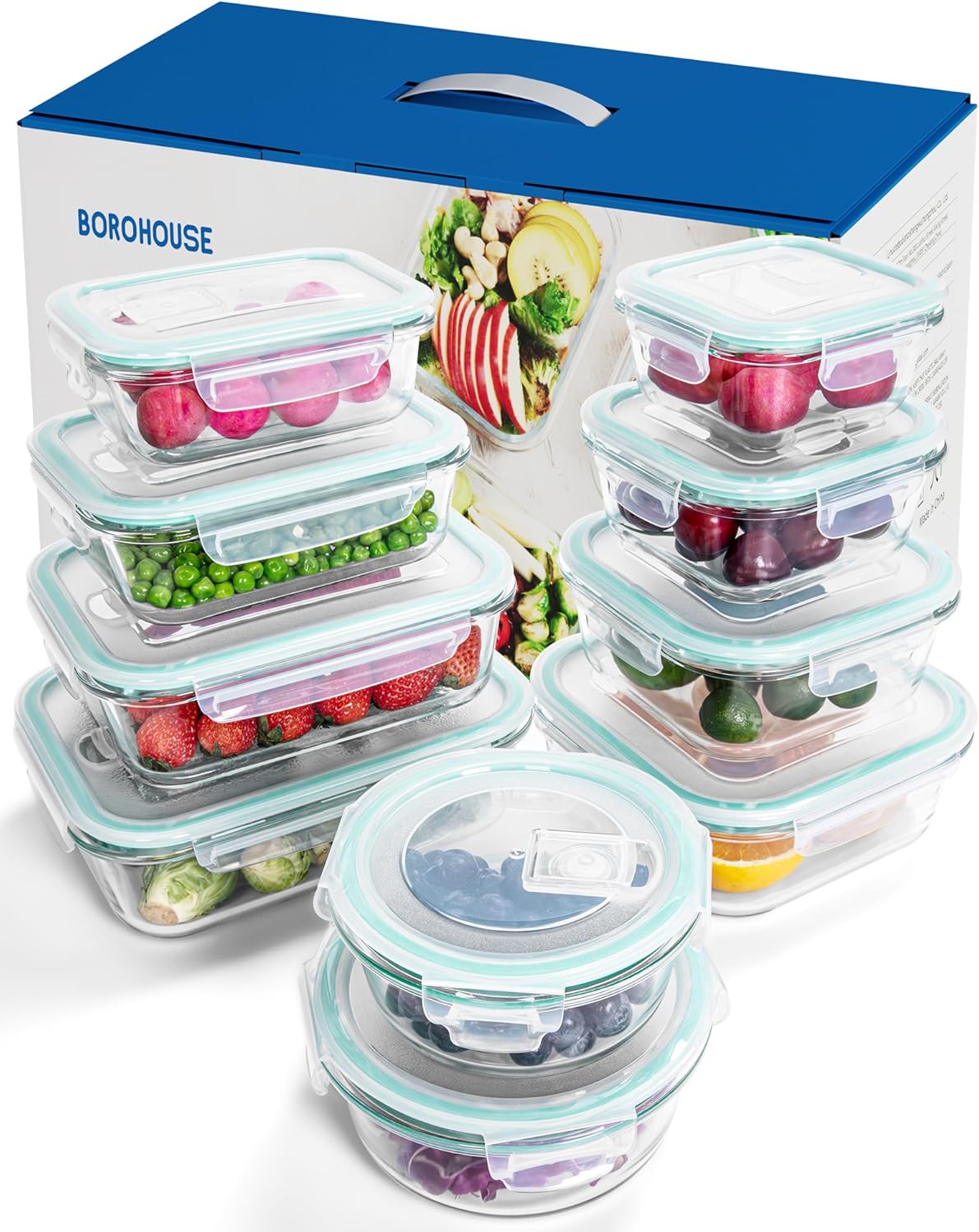 10-teiliges Glasbehälter-Set mit Deckel, Meal-Prep-Boxen aus Borosilikatglas, ofen- und mikrowellengeeignet (-20 °C bis 510 °C), luftdicht