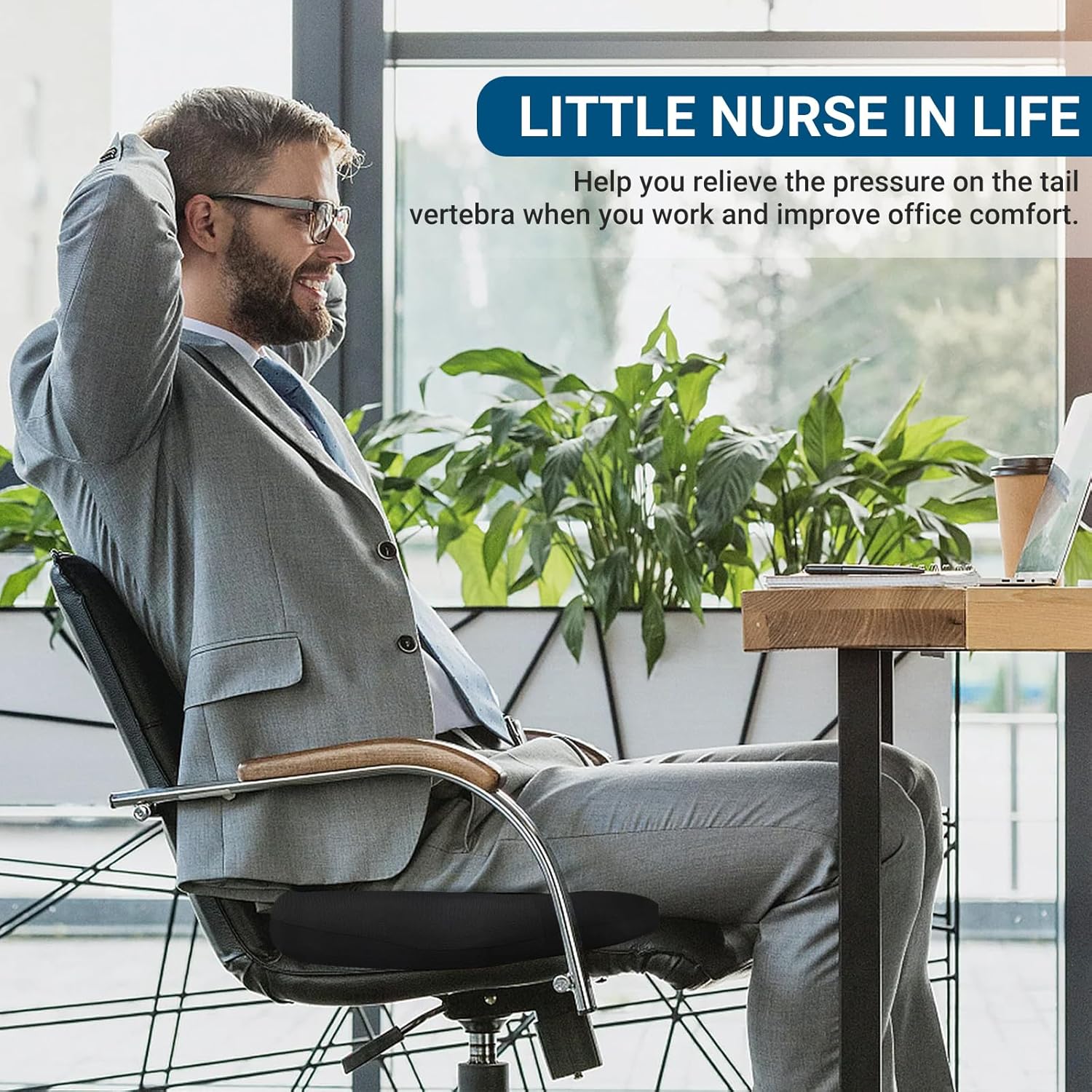 Orthopädisches Sitzkissen, runder Memory-Schaum, Sitzring mit Loch, Donut-Sitzkissen für Hämorrhoiden, Steißbein-Entlastung, Büro, Auto, Rollstuhl – Bild 3