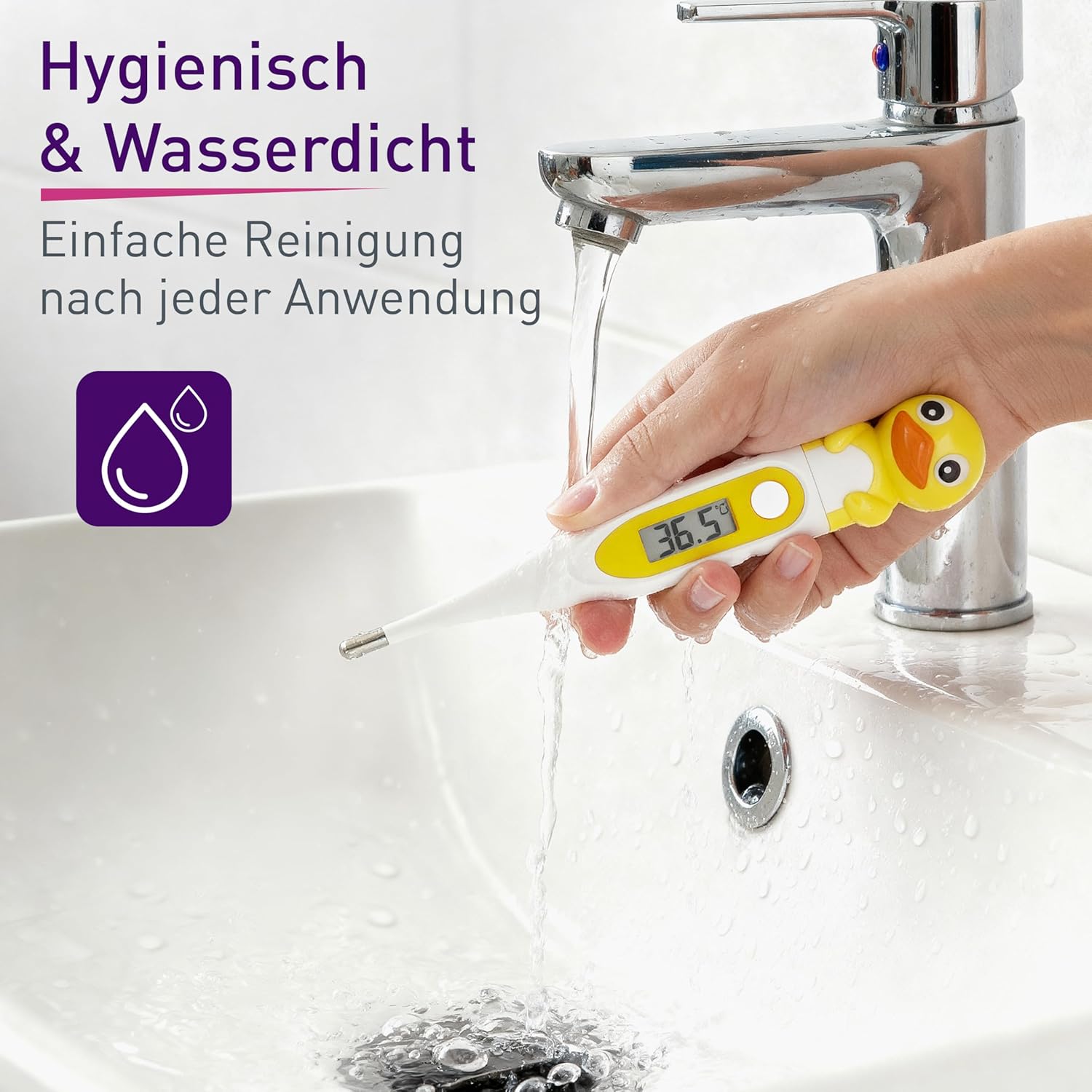 scala SC 44 flex Digitales Fieberthermometer Baby & Kinder – 10 Sekunden Messzeit, flexible Spitze, Fieberalarm, wasserdicht – oral, rektal & axillär – Entenmotiv – Bild 5