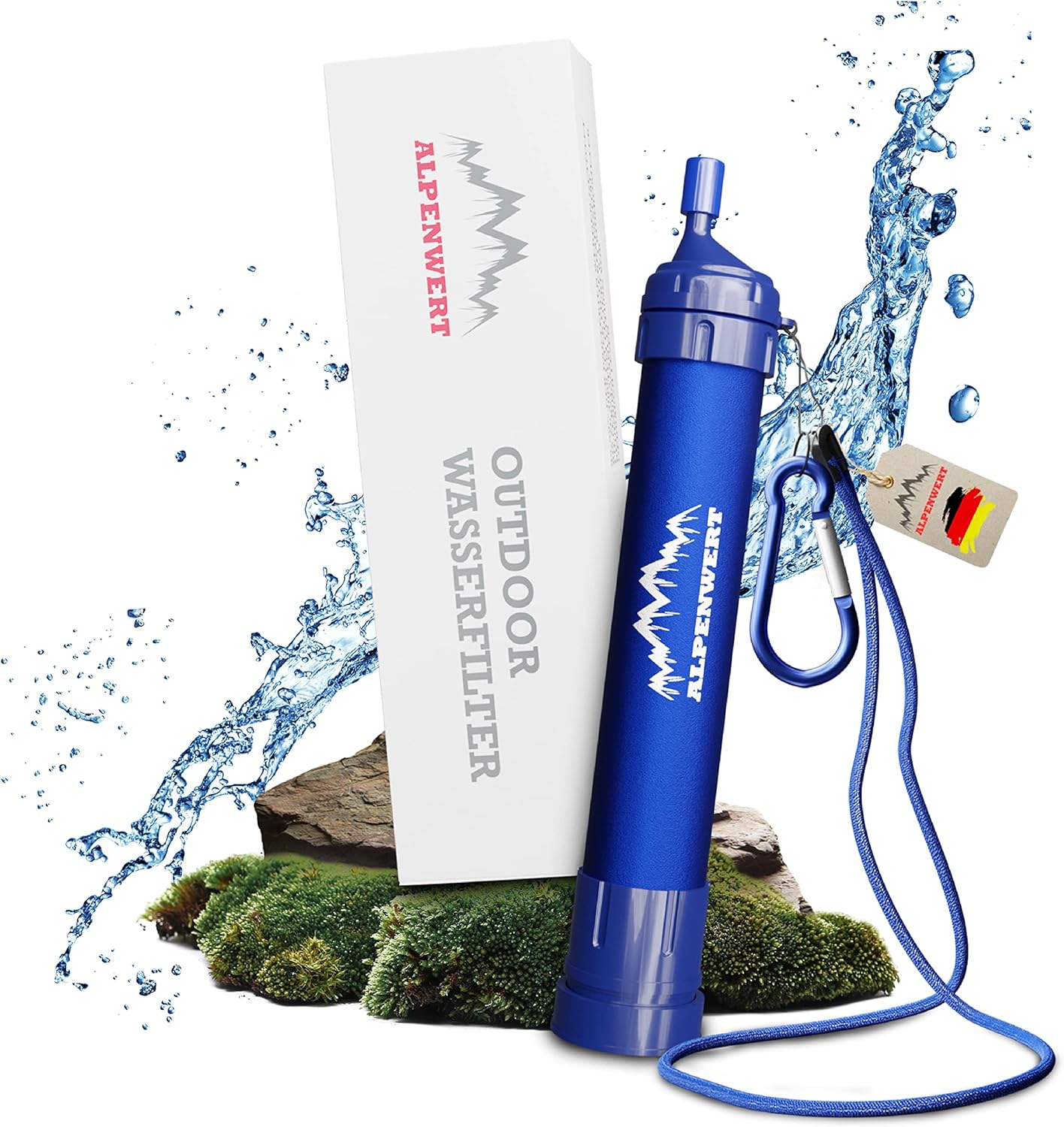 ALPENWERT Outdoor Wasserfilter – Trinkwasserfilter für 4000 Liter gefiltertes Wasser – Trinkwasseraufbereitung tötet 99,99 % aller Keime und Bakterien ab