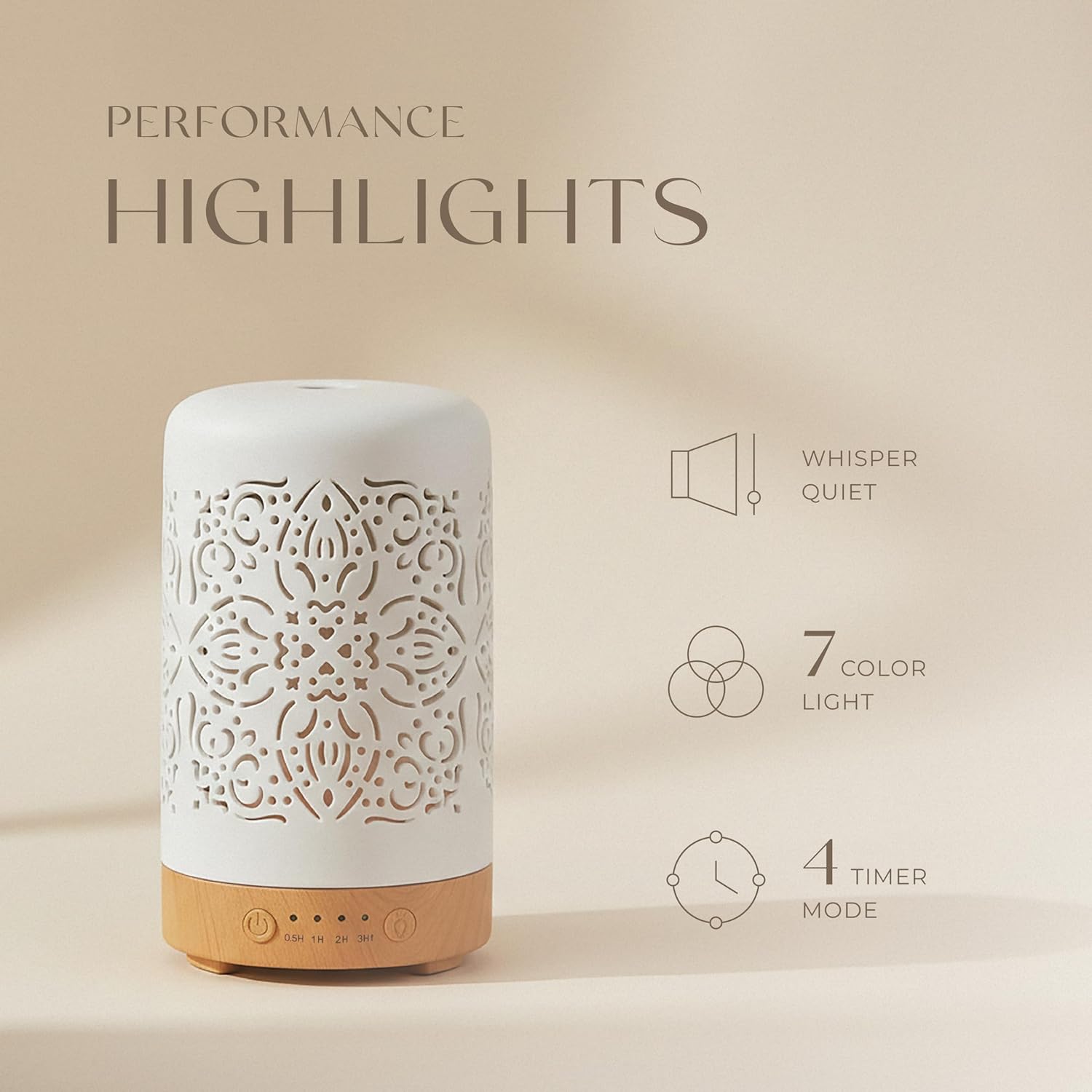 FGJGJ Diffusoren für ätherische Öle, Ultraschall, 100 ml, Aromatherapie-Diffusor aus weißer Keramik mit 4 Timern – Luftbefeuchter mit kühlem Nebel, LED-Leuchten in 7 Farben – wasserlose automatische Abschaltung für das Heimbüro, 2er-Set – Bild 3