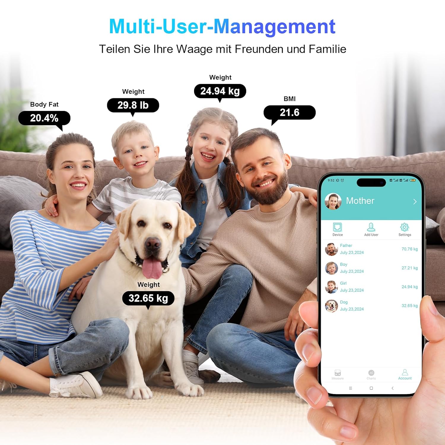 Renpho Körperfett-Personenwaage, Bluetooth-Personenwaage mit App, intelligente digitale Waage für Körperfett, BMI, Gewicht, Muskelmasse, Wasser, Protein, Skelettmuskel, Knochengewicht und BMR, Schwarz – Bild 6