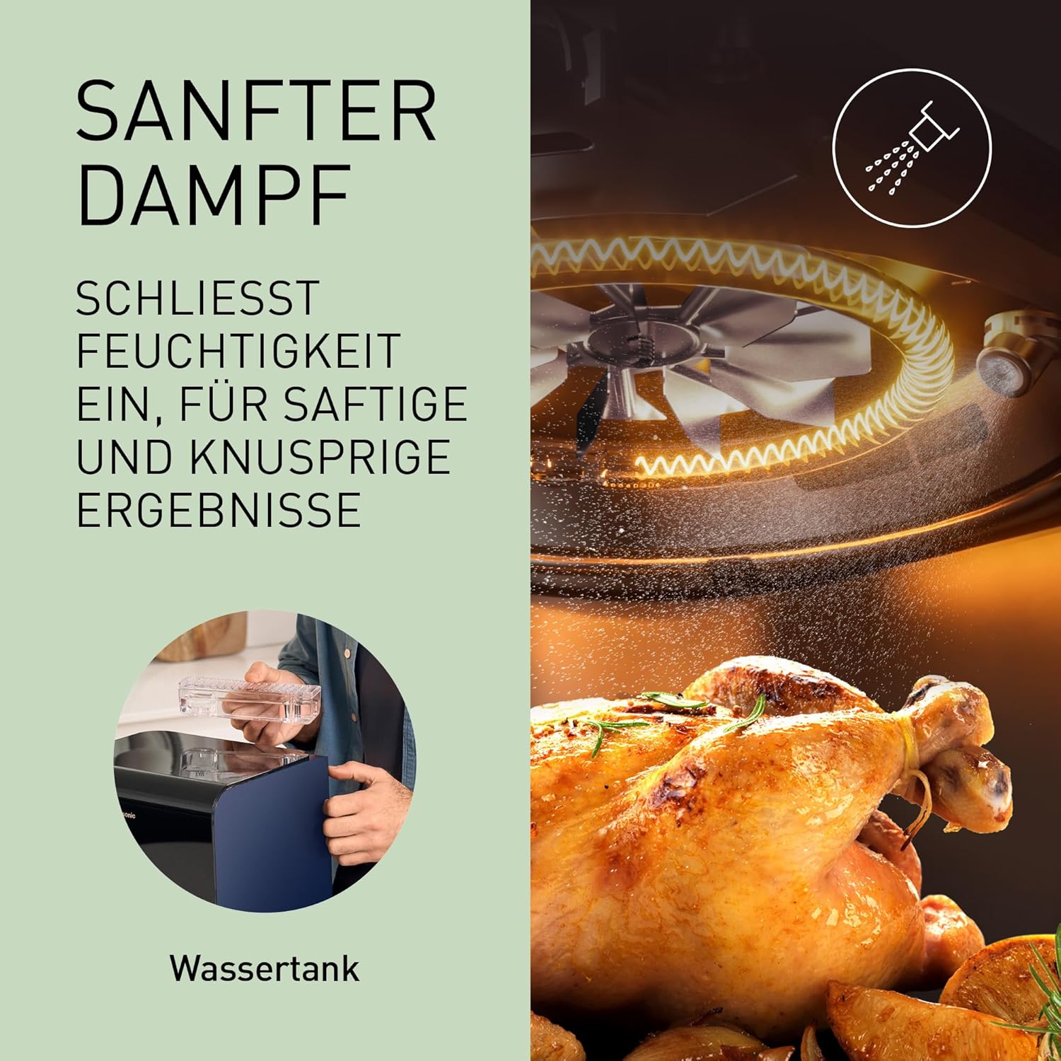 Panasonic NF-CC600AXE Heißluftfritteuse mit Sichtfenster, 6 l, 80–200 °C, digitaler Timer und LCD-Display, sanfte Dampfzugabe, 11 Voreinstellungen, einfache Reinigung, schwarz mit roségoldenem Griff – Bild 3
