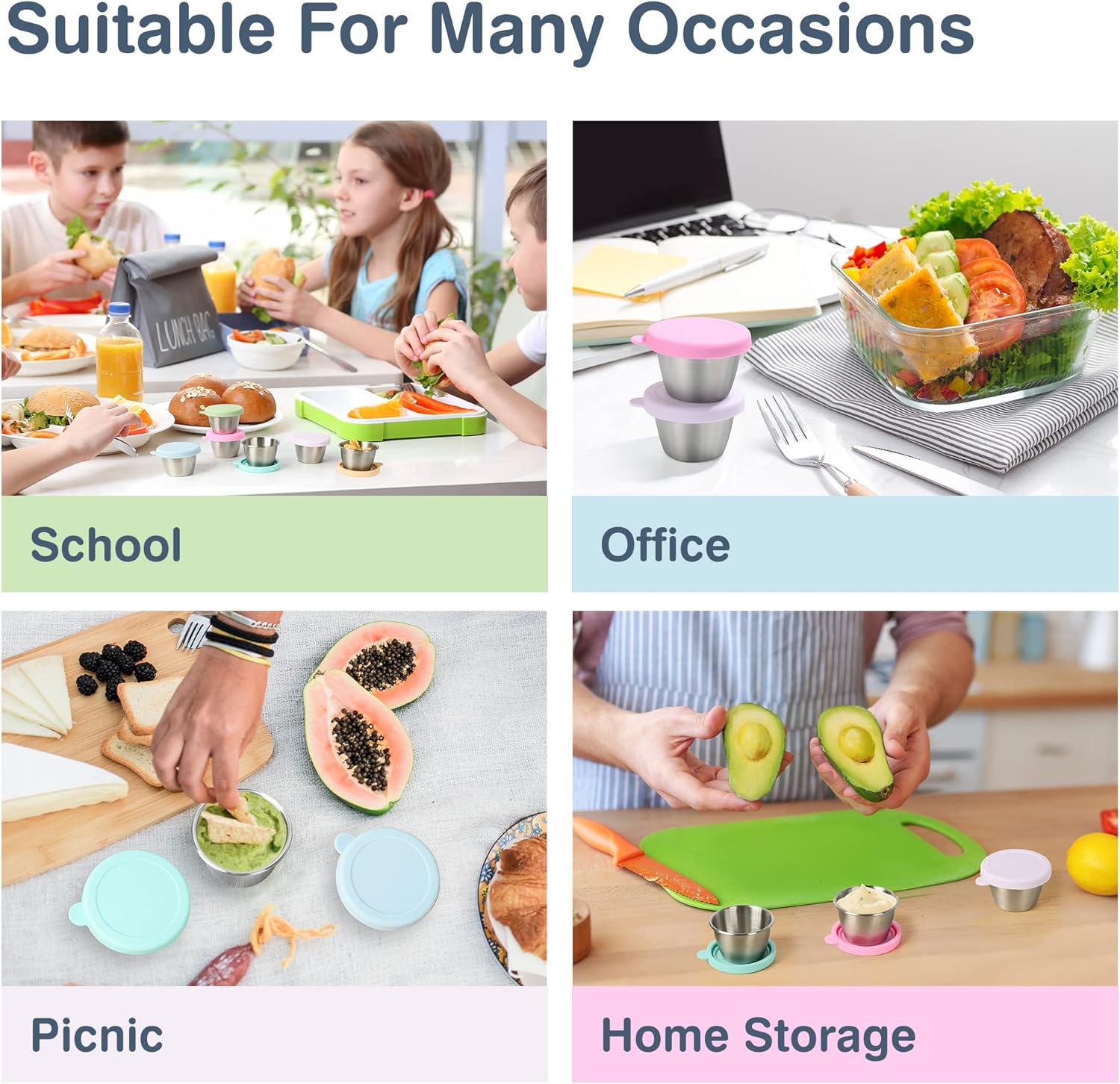 Homotte 70 ml Salat-Dressing-Behälter (6 Stück) – kleine Behälter aus lebensmittelechtem Edelstahl für Soße, Dip, Bento-Lunchbox und Essenszubereitung – auslaufsichere Dressing-Behälter mit Silikondeckel – Bild 7