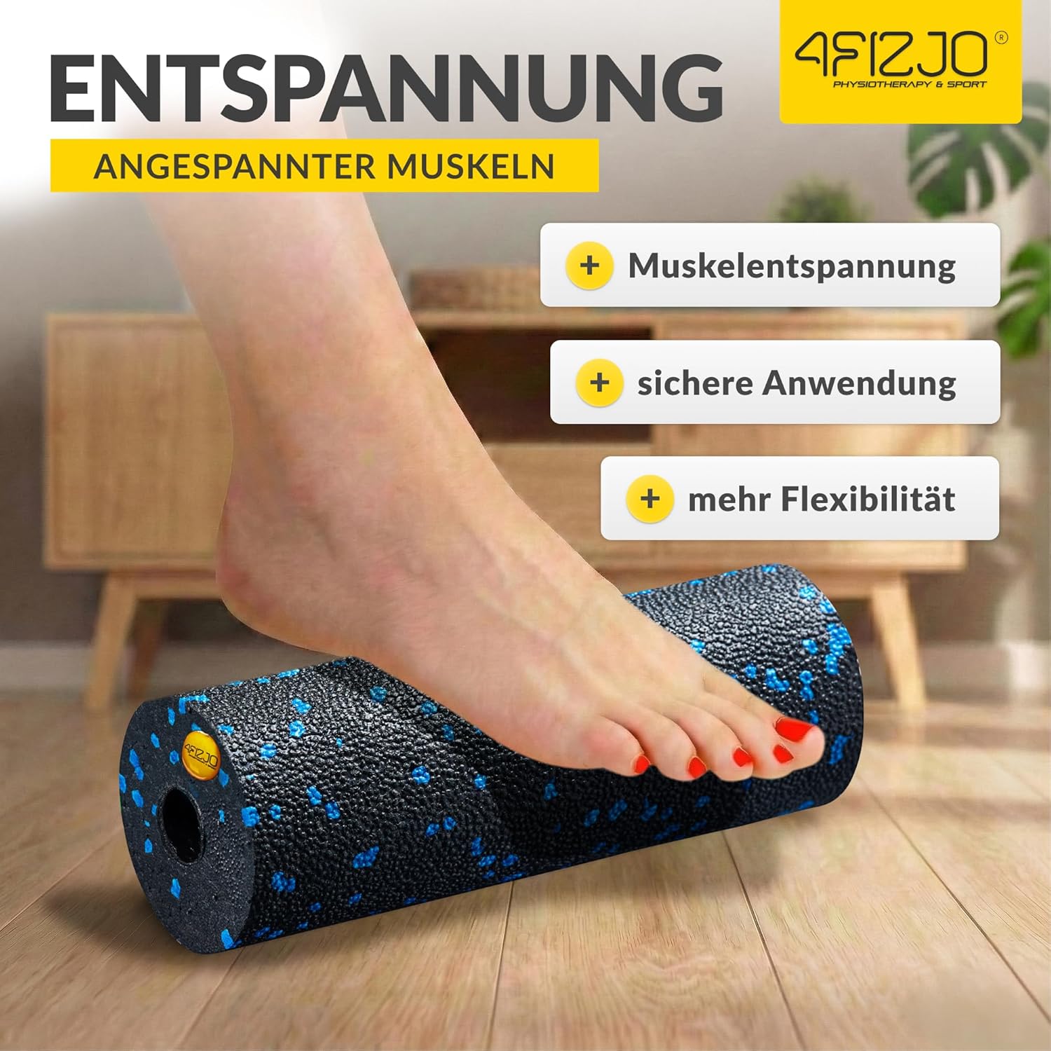 4FIZJO Faszienroller Schaumstoff, Durchmesser 5,5 cm, Länge 15 cm, Massagerolle, Rückenrolle, Fitnessrolle, leicht, hart, Schaumstoffrolle, Faszientraining, Massagetraining, Schwarz/Blau – Bild 2
