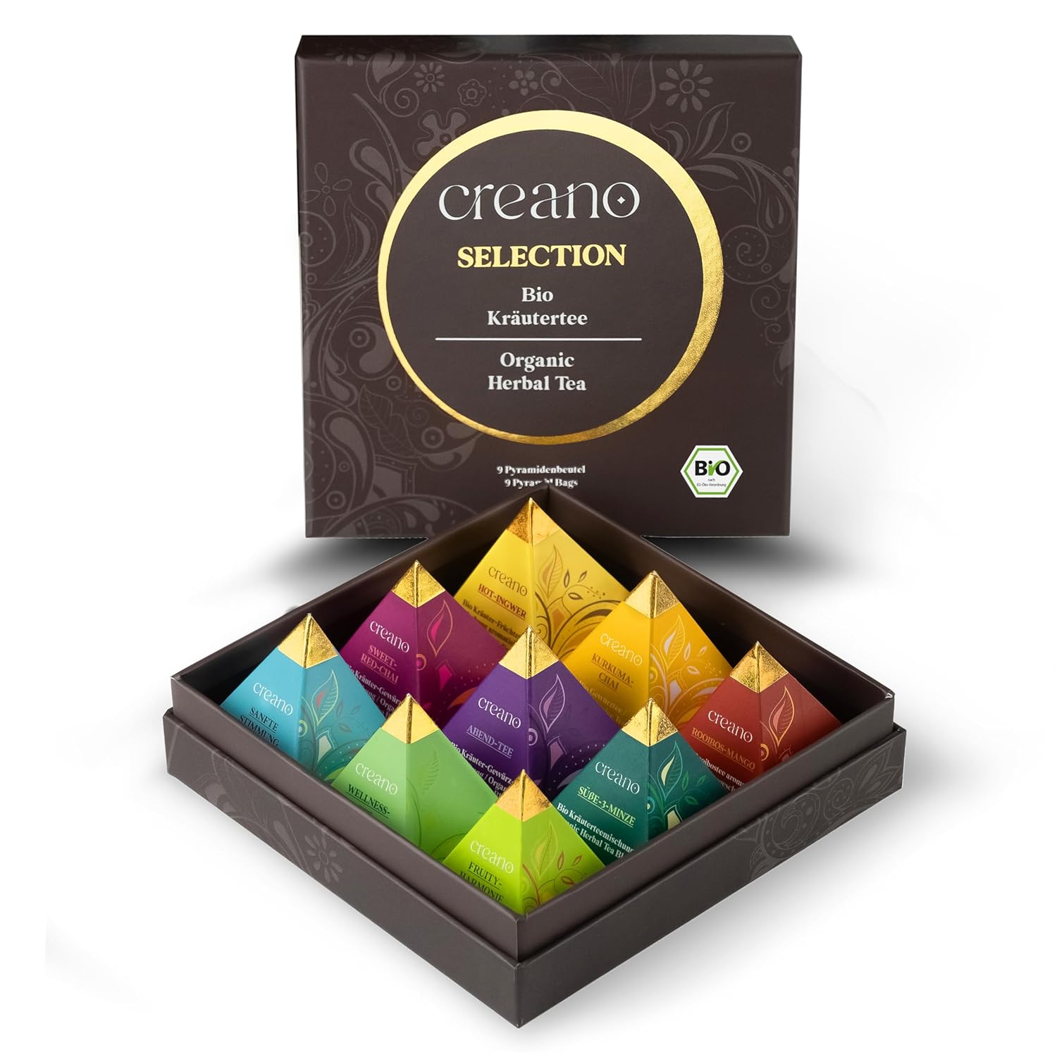 Creano Premium Bio-Kräutertee-Geschenkset „Bio-Kräutertee“ – 9 Pyramidenteebeutel in 9 verschiedenen Sorten – 22,5 g – 2024 – Bild 7