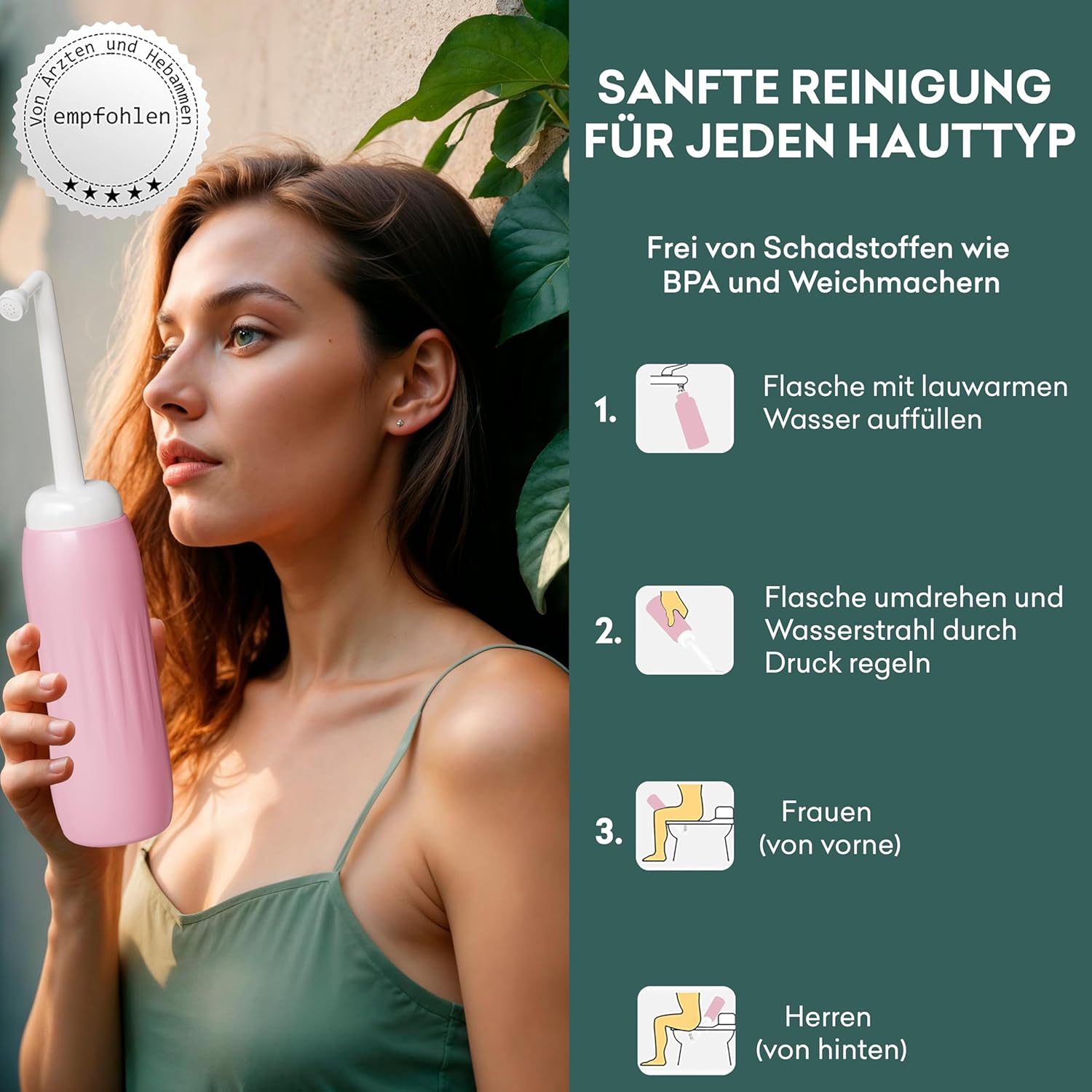 Faltbare Po-Dusche 700 ml (XXL-Version) für Männer und Frauen – Tragbare Intimdusche mit 9 Löchern für stärkeren Wasserstrahl – Tragbares Bidet für Reisen und Wochenbett – Bild 7
