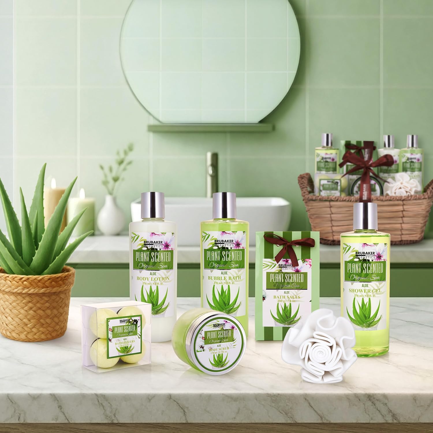 Brubaker Cosmetics Bade- und Duschset – Duft Aprikose, Granatapfel und Aloe Vera – 11-teiliges Geschenkset im Weidenkorb – Bild 5