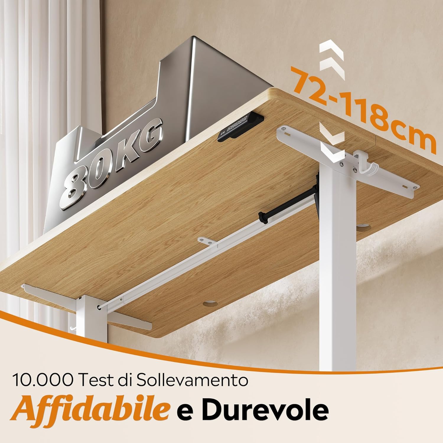 DEVAISE Höhenverstellbarer Schreibtisch, 140 x 70 cm, mit leisem Motor und Memory-Funktion für 3 Höhen, Sitz-Steh-Schreibtisch, Höhenverstellung 72-118 cm, ergonomischer Computertisch für Büro, Farbe Eiche – Bild 5