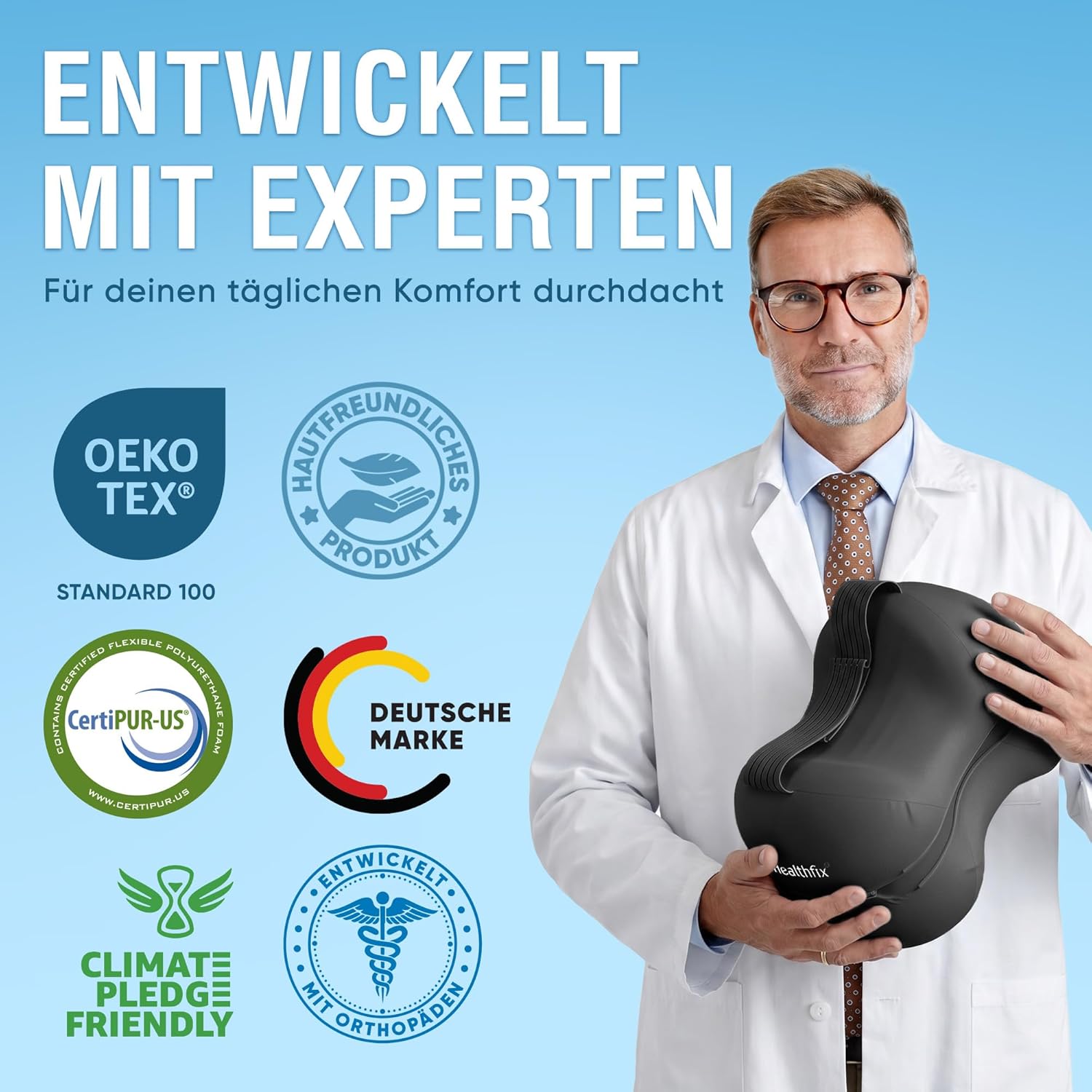 Healthfix Kniekissen für Seitenschläfer, orthopädisches Beinkissen zum Schlafen mit Gurt, 2 Stück, Memory-Schaum, kühlender, waschbarer Bezug (schwarz) – Bild 10