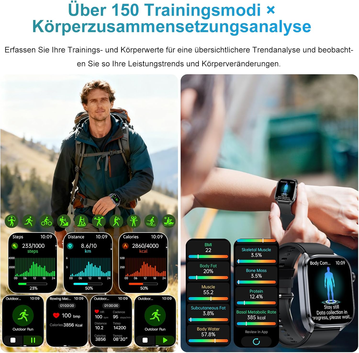 2026 KI-GPT Smartwatch EKG/BI-Druck Q&A-Funktion 2,0-Zoll-Gesundheitsuhr mit Harnsäure/BMI/Herzfrequenzmonitor/HRV/Herzfrequenz, SpO2, Schlaf, Apnoe-Monitor, Bluetooth-Anruf, SOS, IP68 + Wasserauslass – Bild 4