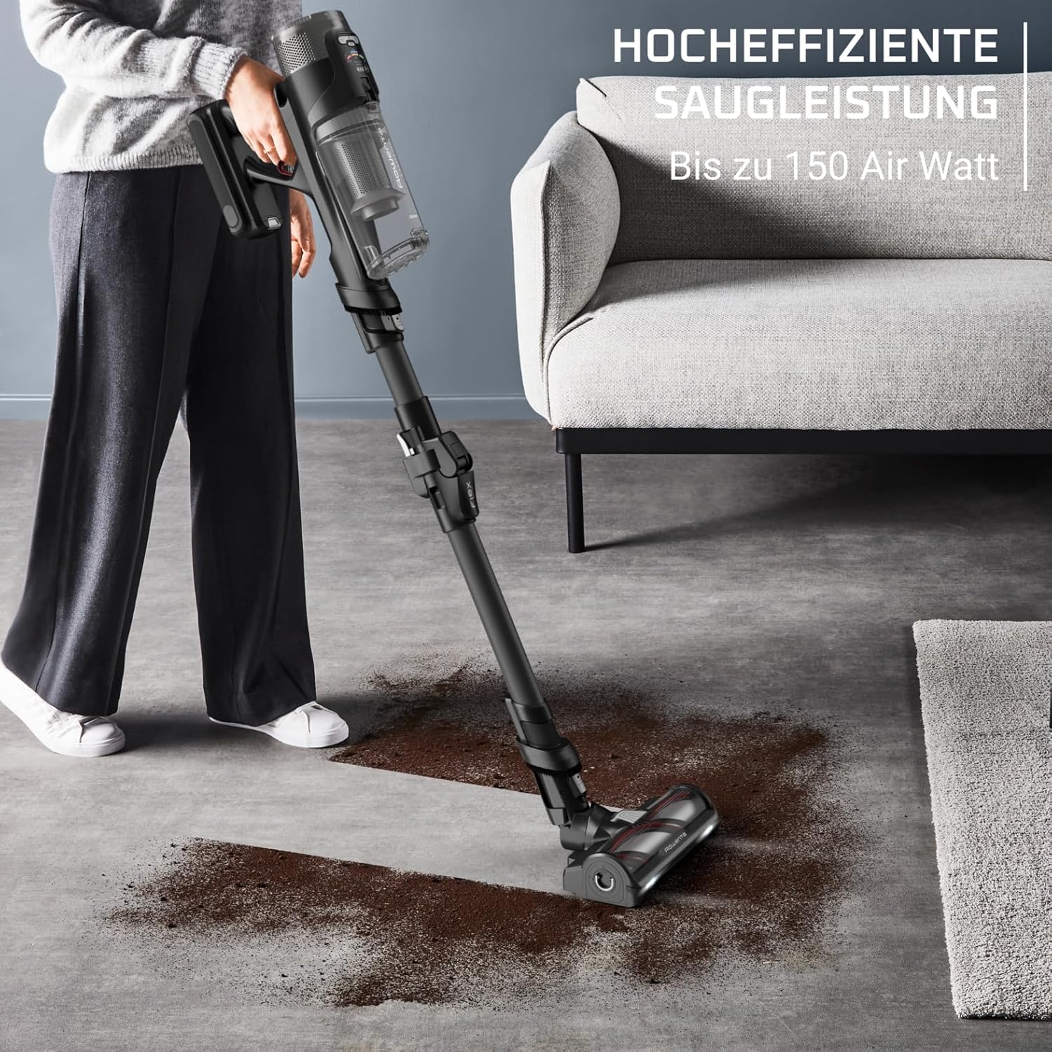 Rowenta X-Force Flex 12.60 Neo Akku-Staubsauger, nur 1,6 kg als Handstaubsauger, 150 Luftwatt, 60 Minuten Laufzeit, Flexrohr, digitale Kontrollanzeige, LED-Beleuchtung, schwarz, RH9L55E0 – Bild 3