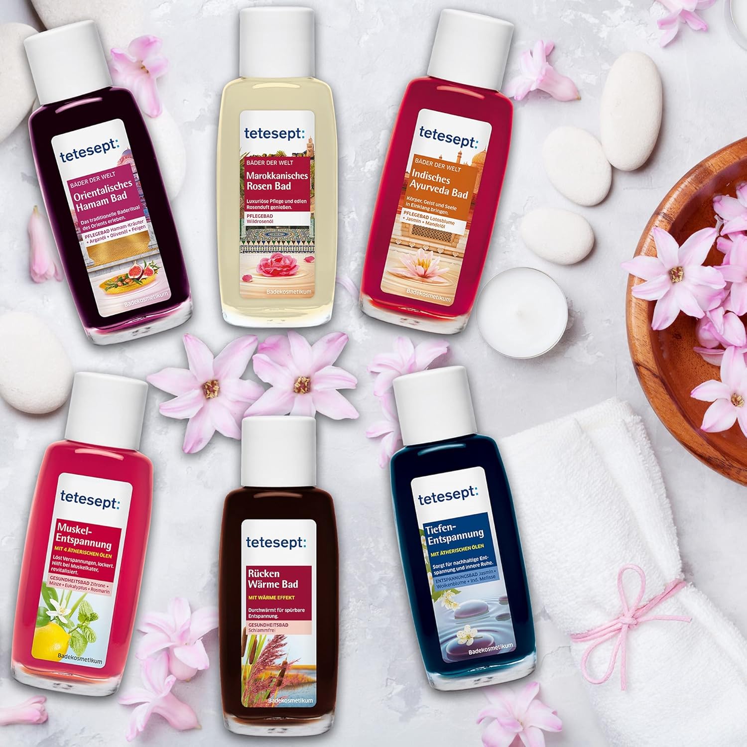 Tetesept Bäder Geschenkset Verwöhnmomente, Badeessenz Probierset mit Geschenkanhänger, das ideale Geschenk für jeden Anlass, 1 x Badeset (6 x 20 ml) – Bild 6