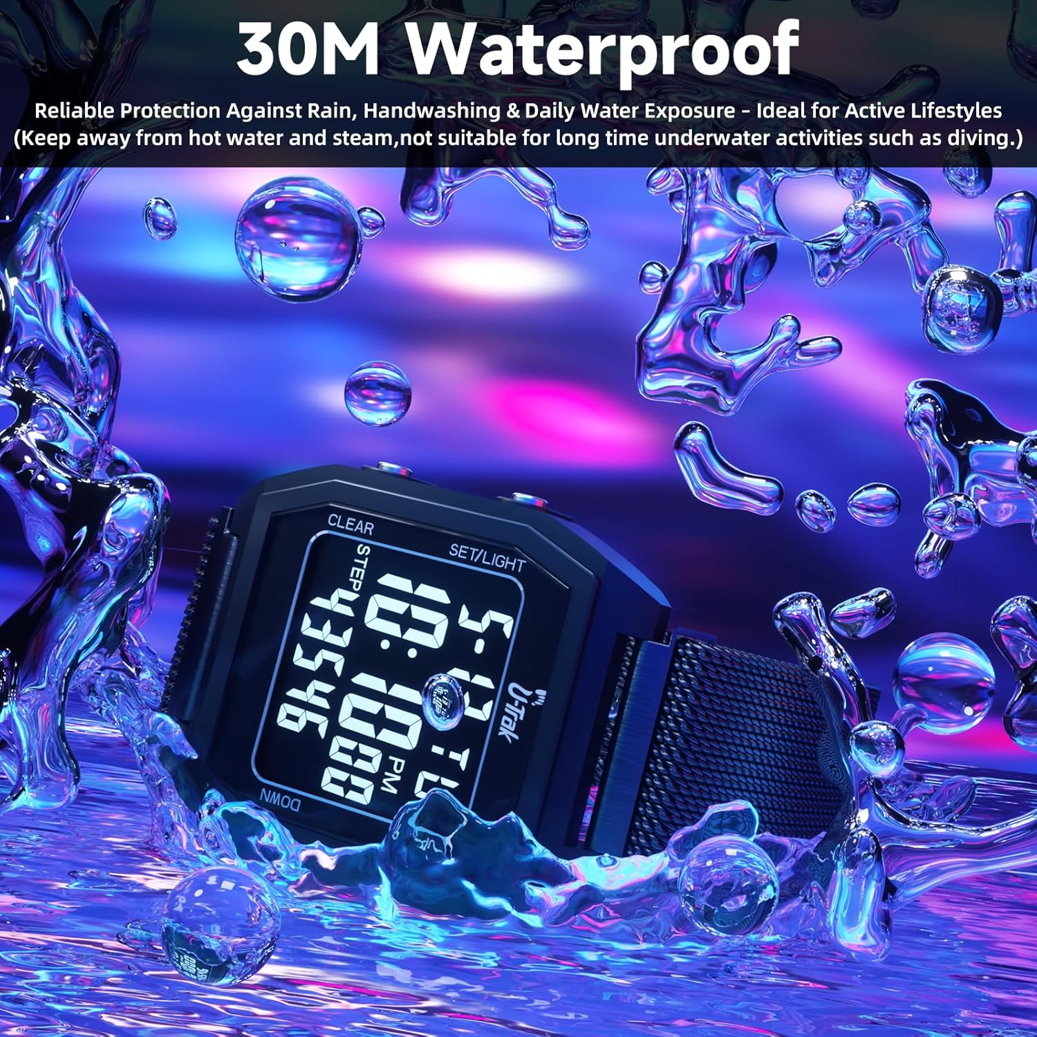 3D-Schrittzähler-Uhren zum Gehen, einfache Schrittzähler-Uhren mit magnetischem Uhrenarmband, wasserdichte Schritt-Tracker-Uhren mit magnetischem Uhrenarmband für Männer, Frauen, Kinder, Senioren – Bild 5