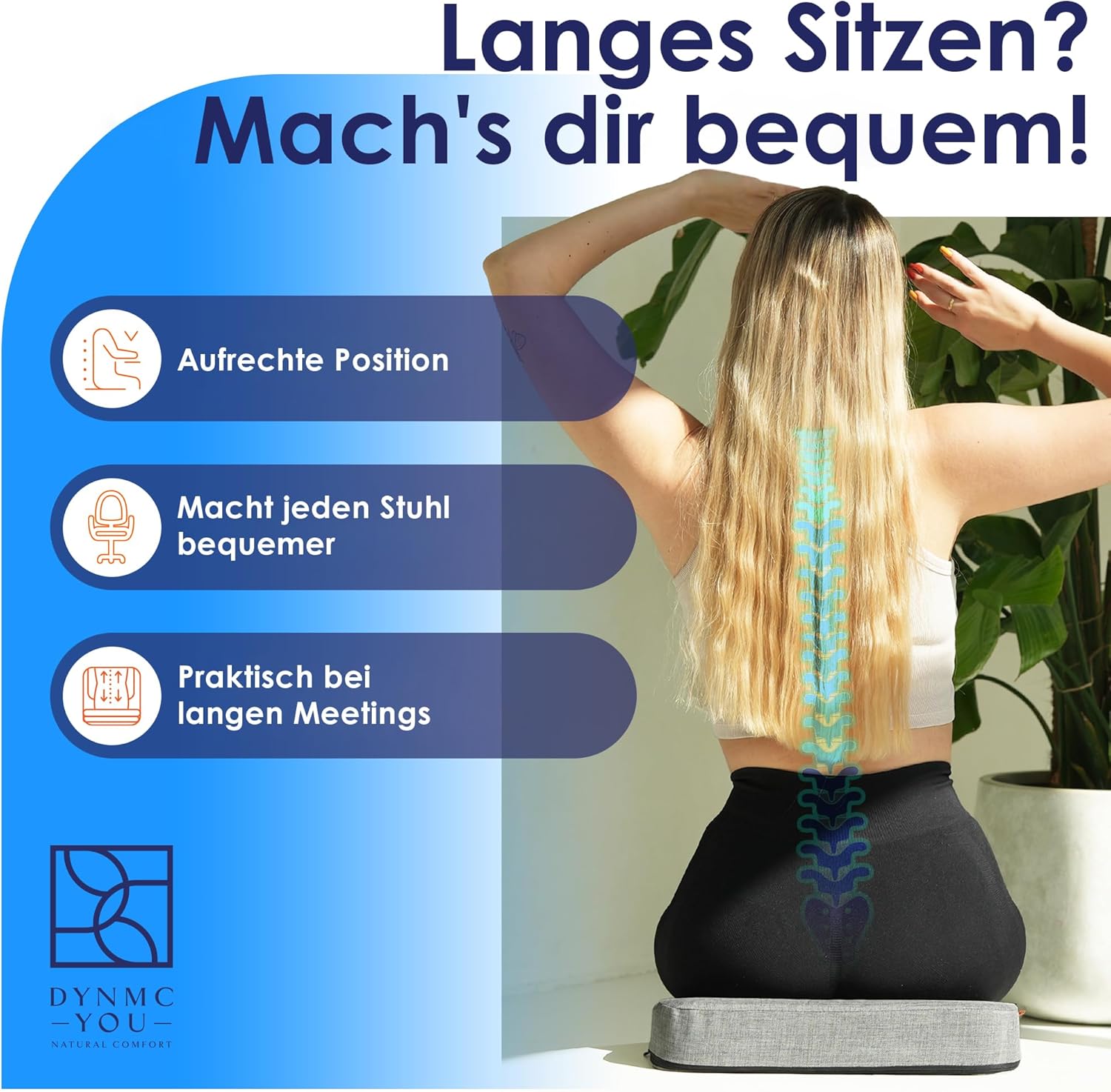 DYNMC You Bequemes Keilkissen-Sitzkissen mit rutschfester Unterseite, ideal für Bürostuhl-Autositze – Bild 4