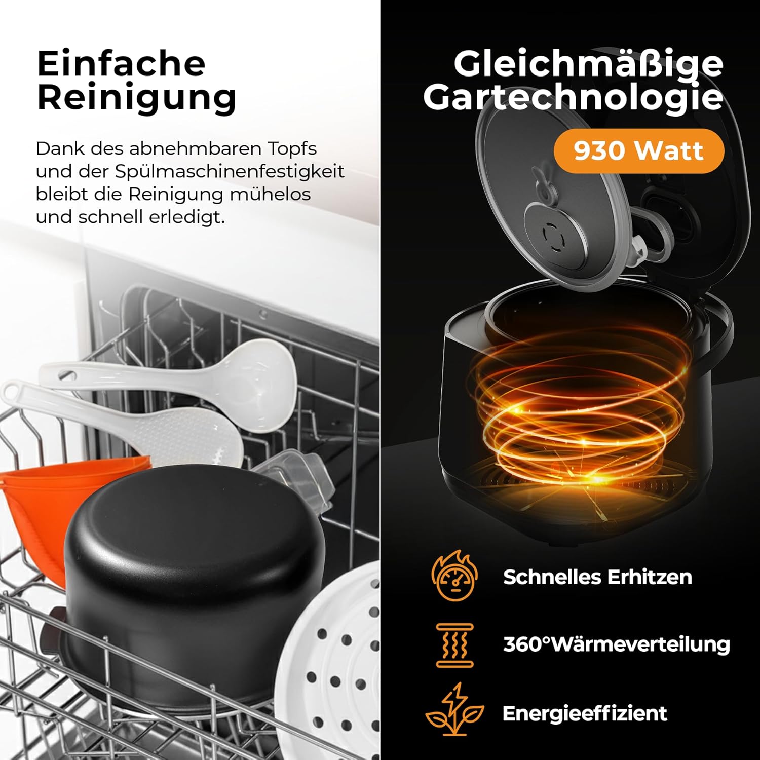 Balter Reiskocher, Multikocher mit 20 Programmen, 4L Reiskocher, Multikocher, Fuzzy-Logic, Dampfgarer & Schongarer, Warmhaltefunktion & Timer, inkl. Premium-Topf, Zubehör & Rezeptbuch, klein – Bild 6