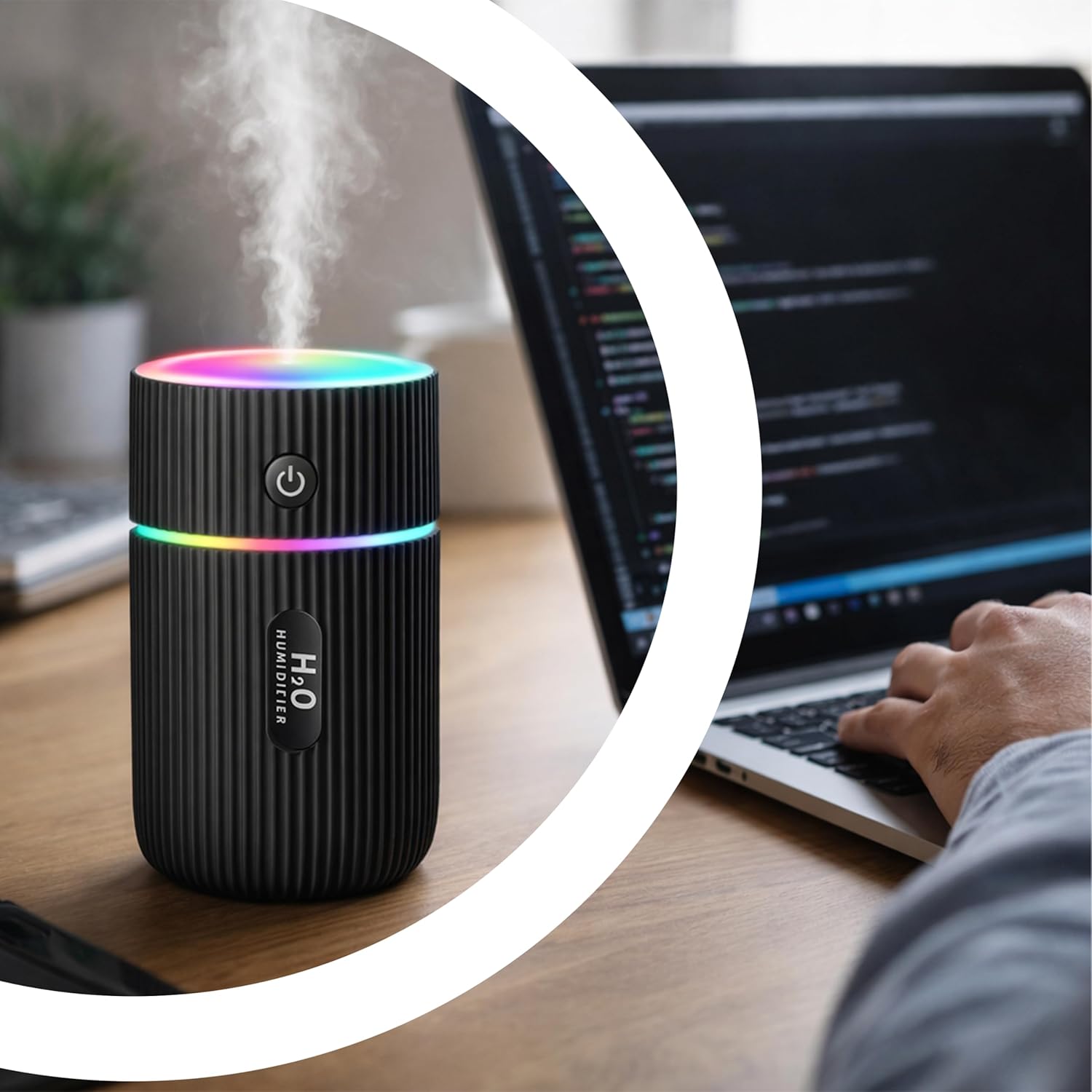 Retoo Luftbefeuchter 220 ml, Ultraschall mit 2 W < 20 dB, leiser USB-Betrieb, 40 ml/h Nebel, 4–8 Stunden Laufzeit, Aroma für ätherische Öle, 7 Farben, RGB- oder Weißlicht, Mini-Luftbefeuchter für Schlafzimmer und Büro – Bild 6