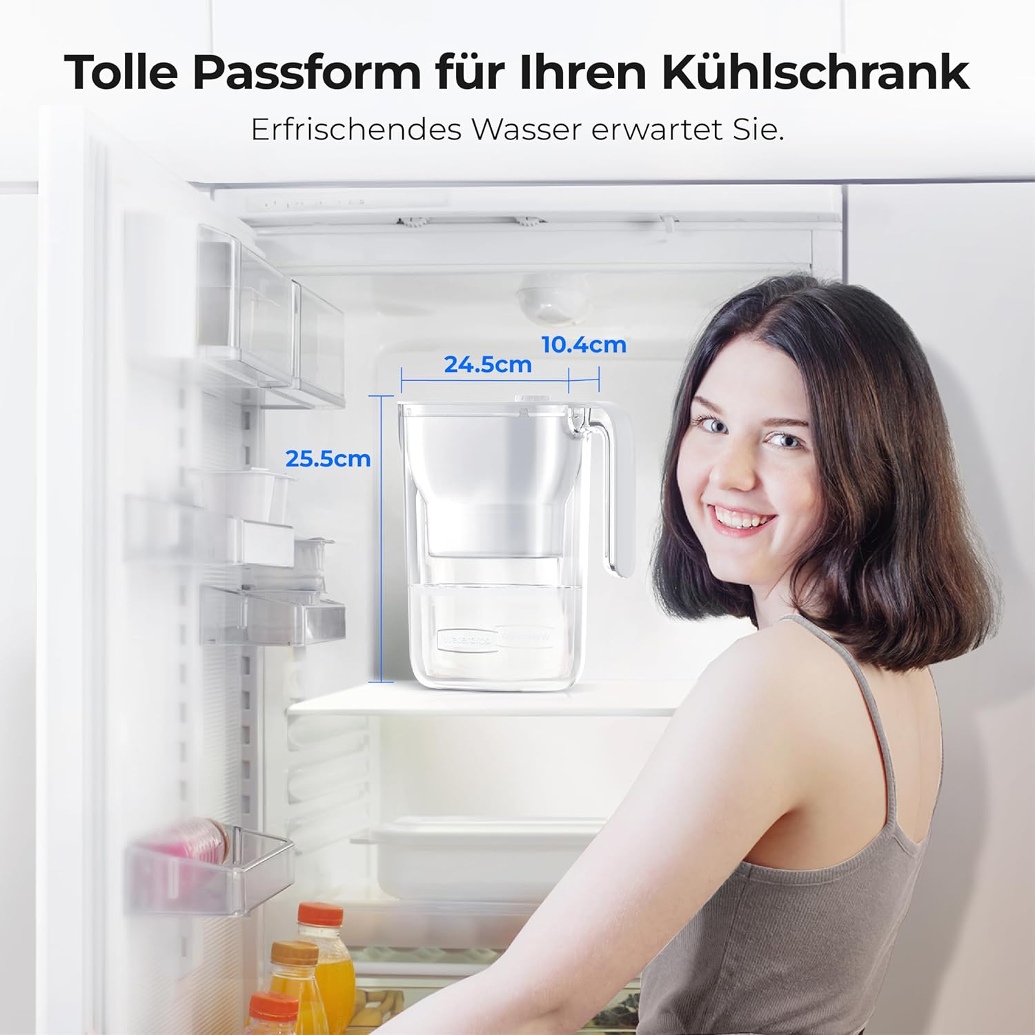 Waterdrop Wasserfilterkanne Kühlschrank-Wasserfilterkanne mit 3-Monats-Filter, 2,5 l, reduziert Fluorid, Chlor und mehr, NSF-zertifiziert, BPA-frei, Weiß (Ersatzfilter: WD-PF-01A Plus) – Bild 6