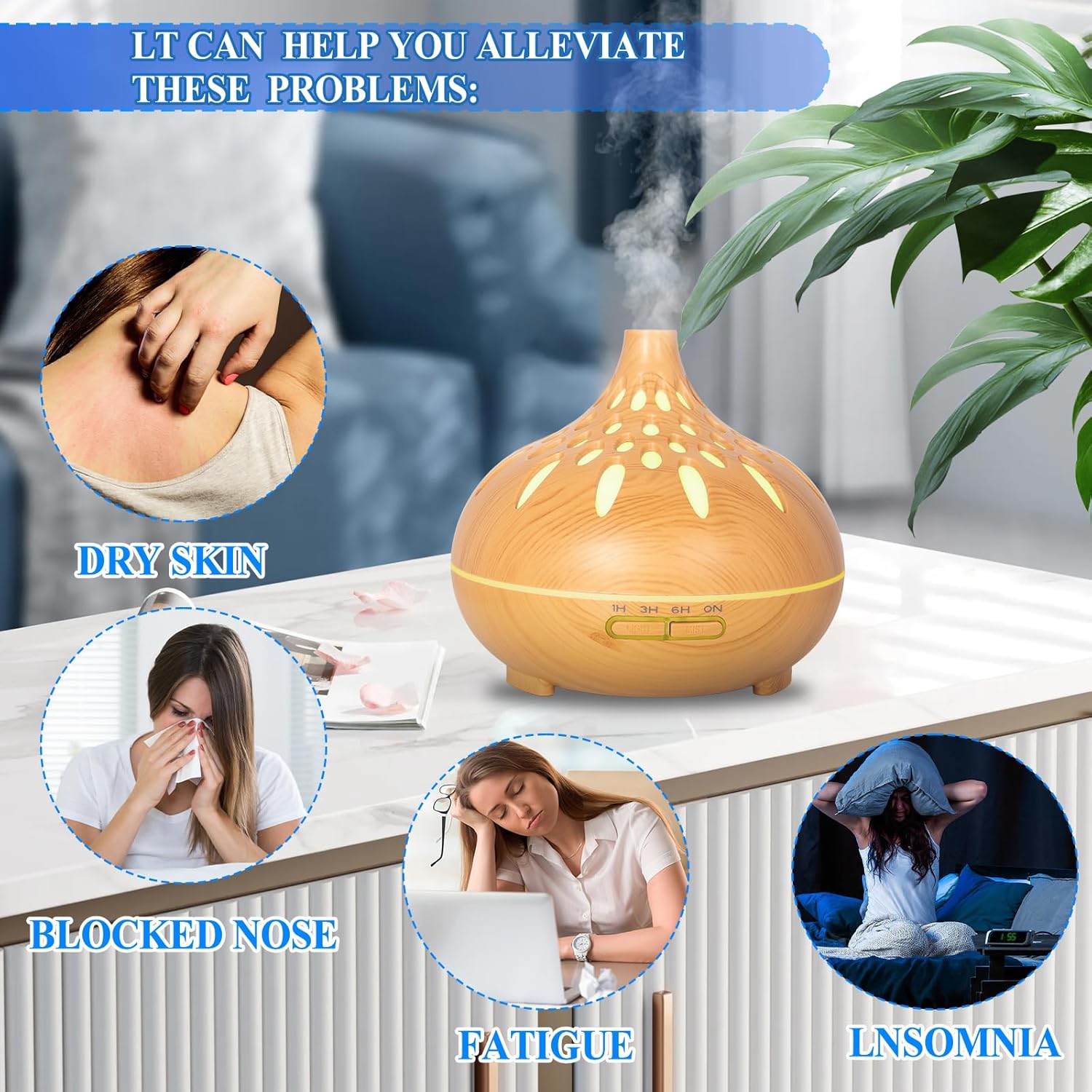 Aromadiffusor, 500 ml Duftöl-Diffusor, Diffusor für ätherische Öle, Ultraschall-Luftbefeuchter, Aromatherapie-Öle-Diffusor mit Fernbedienung und 7 LED-Farben, für Zuhause, Schlafzimmer, Zimmer, Büro – Bild 8