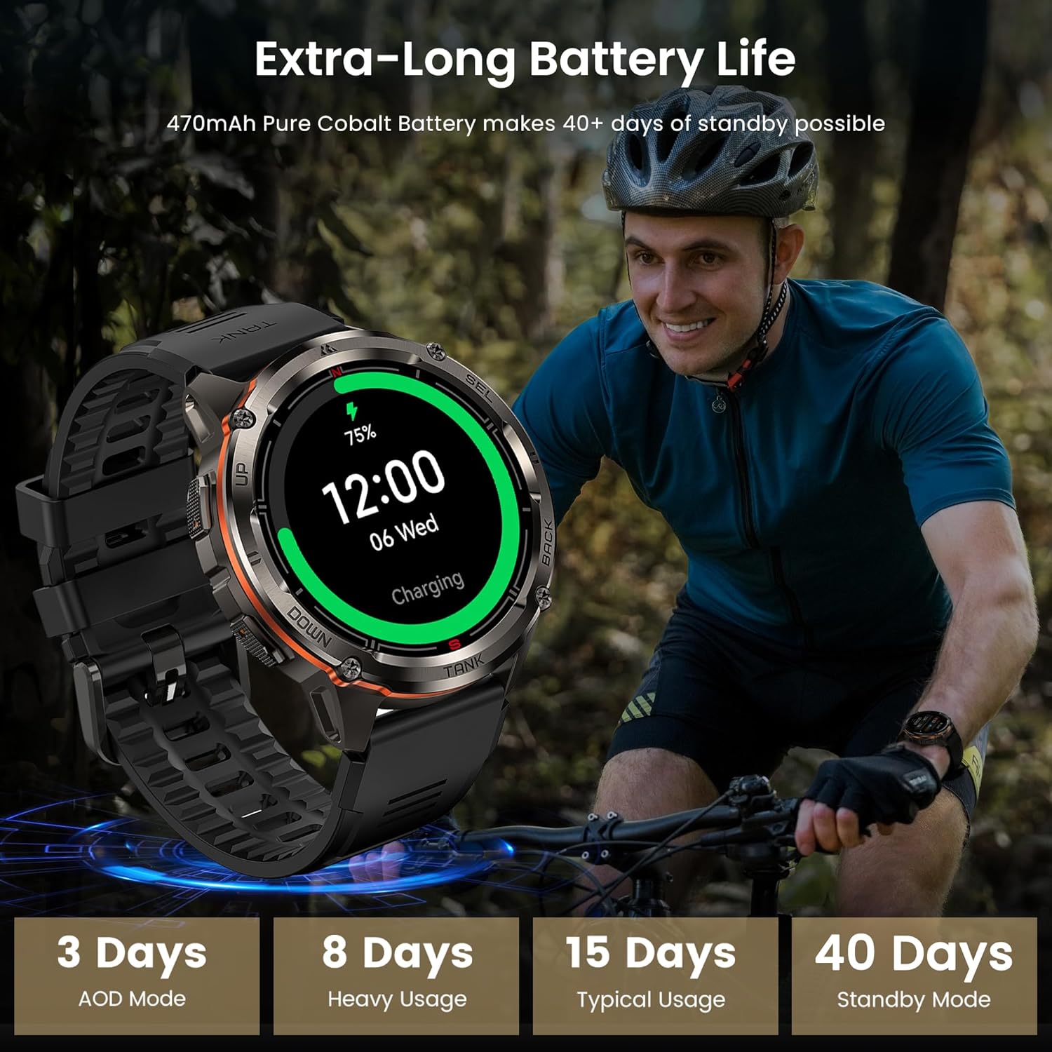 KOSPET Tank 3 Ultra 2 Smartwatch Herren mit GPS,60+ Tage Akku, 1.43" AMOLED, 5ATM Wasserdicht,Bluetooth-Anrufe, KI-Sprachassistent,24/7 Herzfrequenz, SpO2, Schrittzähler(Schwarz) – Bild 9