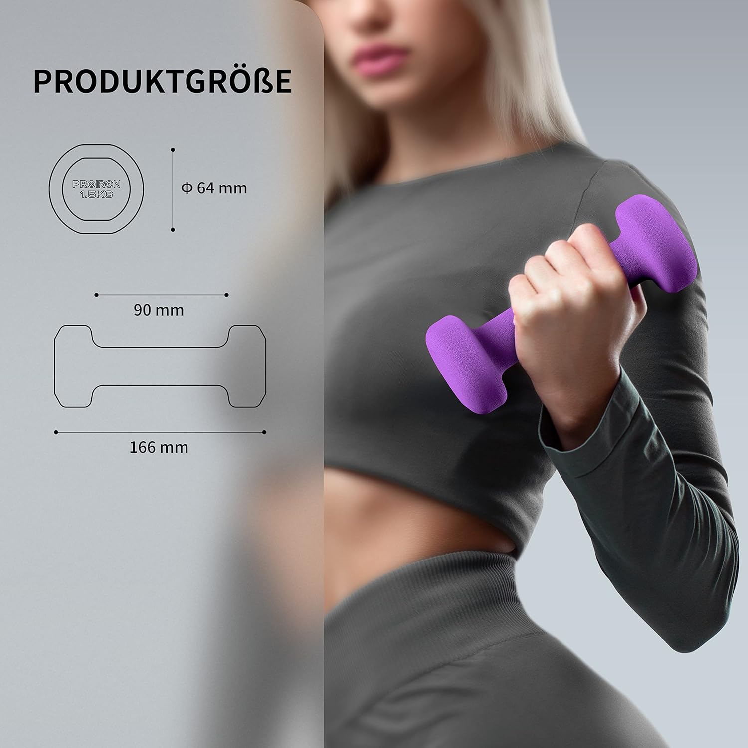 Proiron Neopren-Hantel-Set, kleine Hanteln (2er-Set) für Damen, Gymnastik, Yoga, Pilates und Kinder – Bild 7