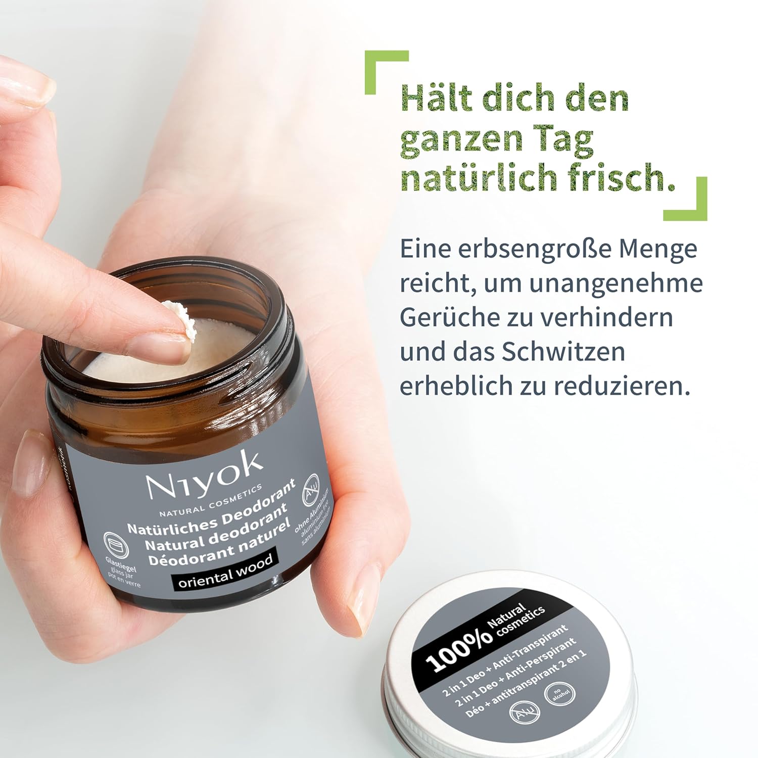 Niyok Oriental Wood 2-in-1 Anti-Transpirant Deo-Creme (40 ml), natürliches Deo ohne Aluminium, 24 Stunden Schutz vor Geruch und Schweiß, Deo-Creme, Unisex, feste Deo-Creme, vegan – Bild 4