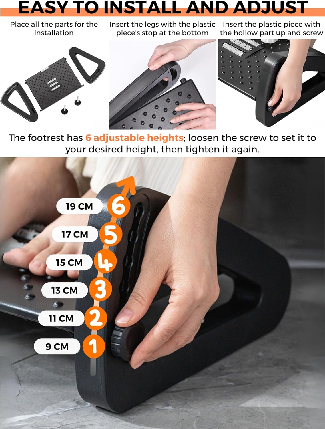 Fußstütze unter dem Schreibtisch, ergonomischer Fußhocker für das Büro, rutschfeste, verstellbare Fußstütze mit Massagefunktion, verbessert die Körperhaltung und Durchblutung, ideal für Arbeit und Zuhause – Bild 4