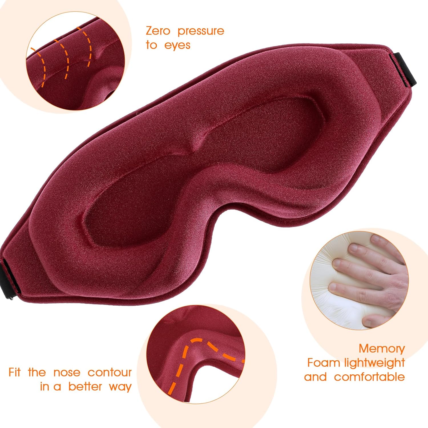 WLLHYF Schlafmaske, Augenmaske für Damen und Herren, Seide, weich, atmungsaktiv, 3D-konturierte Augenmaske zum Schlafen, Reisen, Nickerchen, blockiert Licht zum Schlafen, Augenmaske (Kastanienbraun) – Bild 3