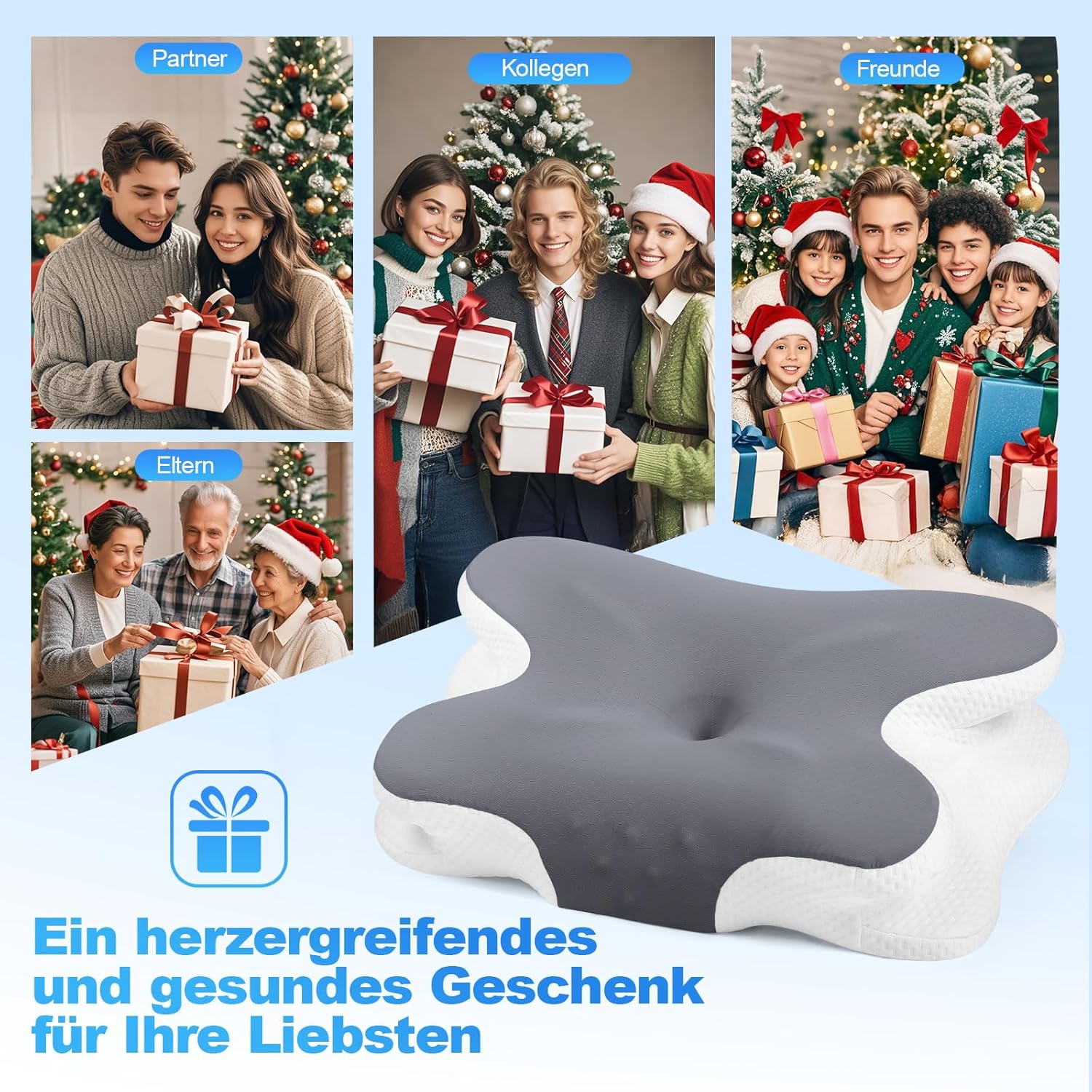 Nackenkissen – Orthopädisches Memory-Schaum-Kissen – ergonomisches Kissen gegen Nackenschmerzen für Seitenschläfer, Rückenschläfer und Bauchschläfer mit Bezug aus Eisseide (dunkelgrau) – Bild 4