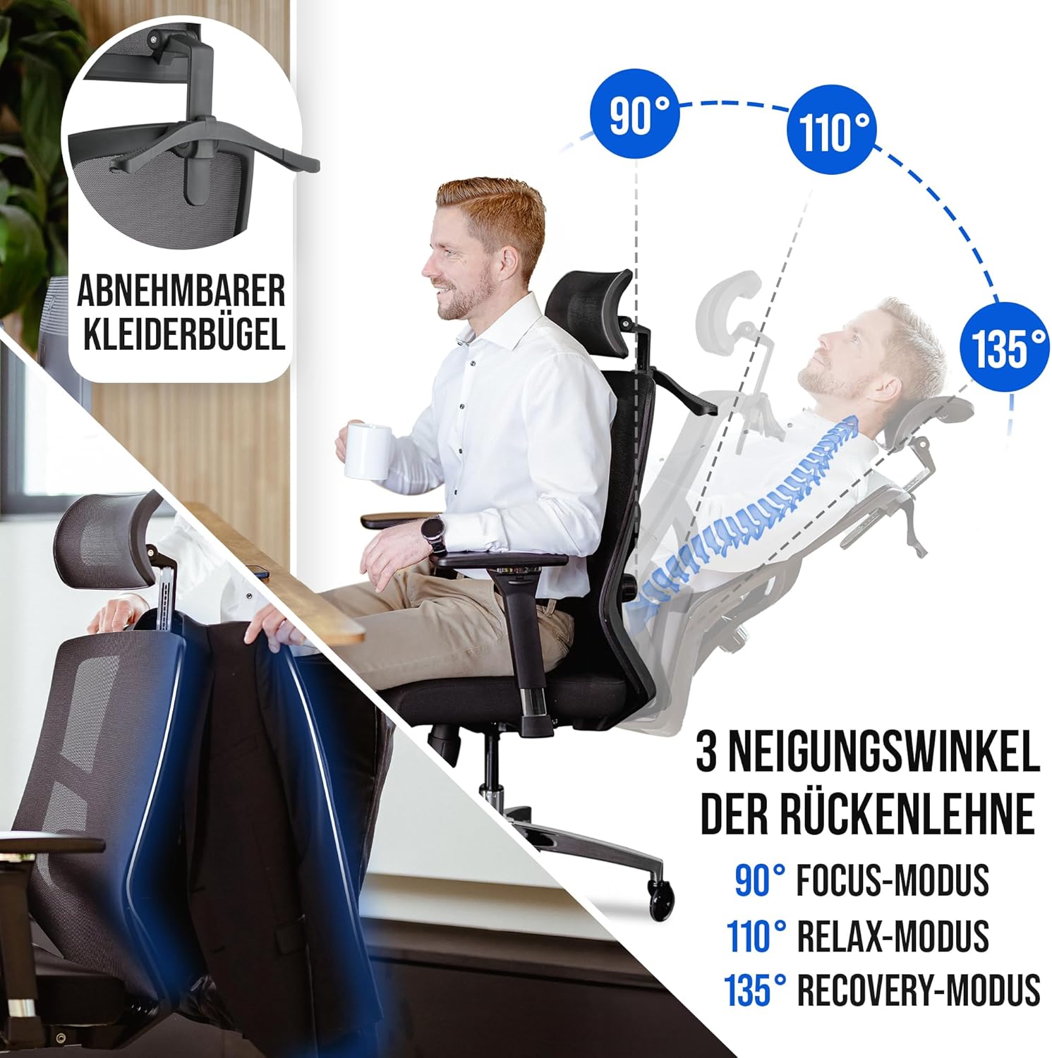 ELITESEATS Ergonomischer Bürostuhl (Testsieger), kratzfreie Rollen, atmungsaktiv, ergonomischer Schreibtischstuhl, Bürostuhl, 150 kg belastbar, Computerstuhl, Drehstuhl, Heimbürostuhl, ergonomisch – Bild 6