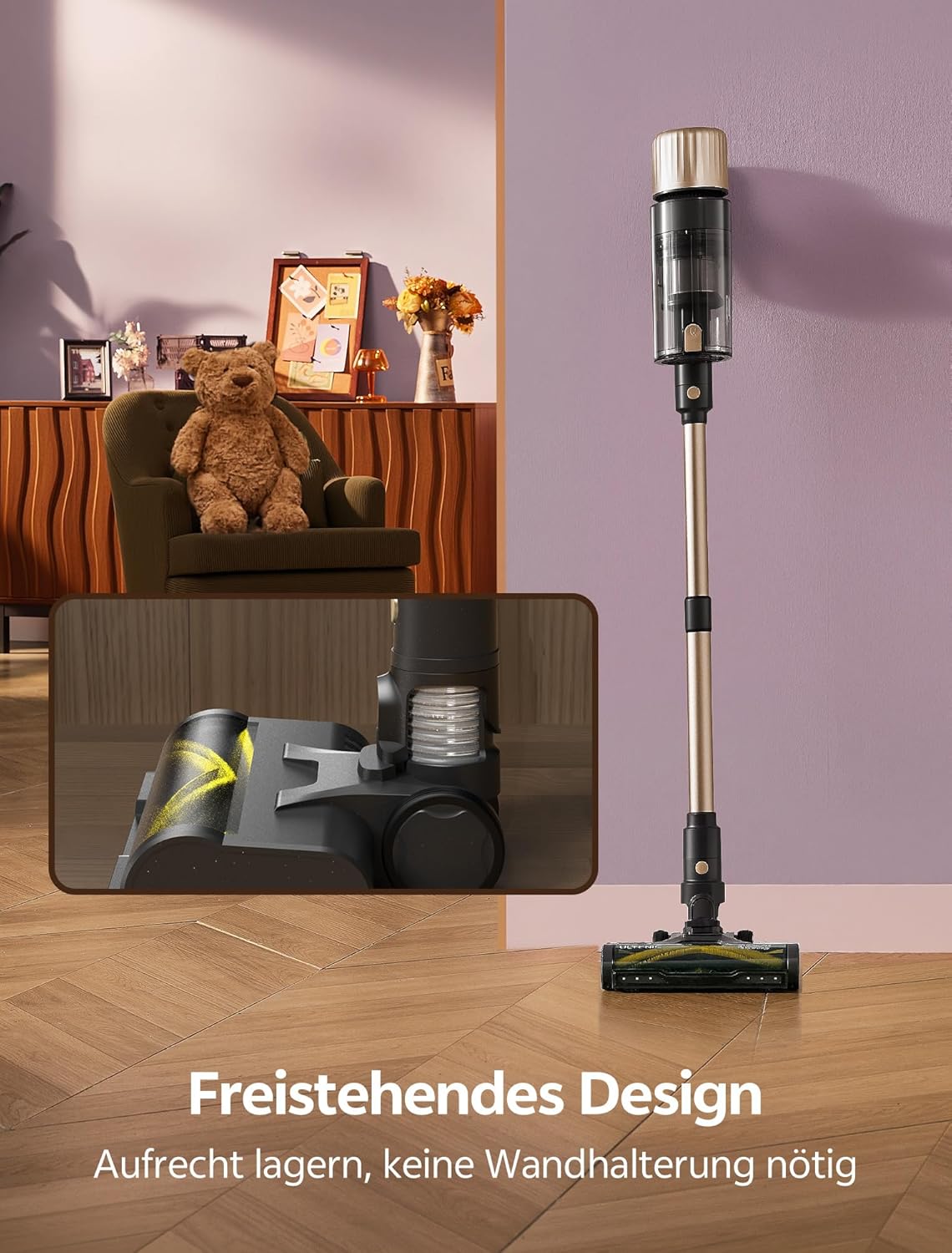 Ultenic Akku-Staubsauger, 600 W/55.000 Pa/65 Min., kabelloser Staubsauger mit GreenEye-Technologie, Teleskoprohr & freistehend, 6-lagiger Filter, Anti-Tangle-Bürste, für Tierhaare, Teppiche, Hartböden – Bild 12