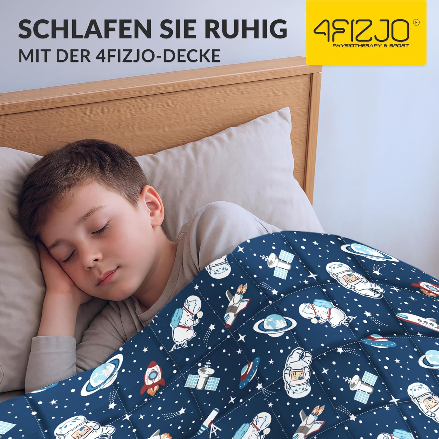 4FIZJO Gewichtsdecke Kinder 3 kg 100 x 150 cm, Therapiedecke zum Stressabbau & Angstzustände, hypoallergene Glasperlen, weiche & kühlende Polyester-Außenschicht, für Kinder von 15-25 kg, Dunkelblau – Bild 11