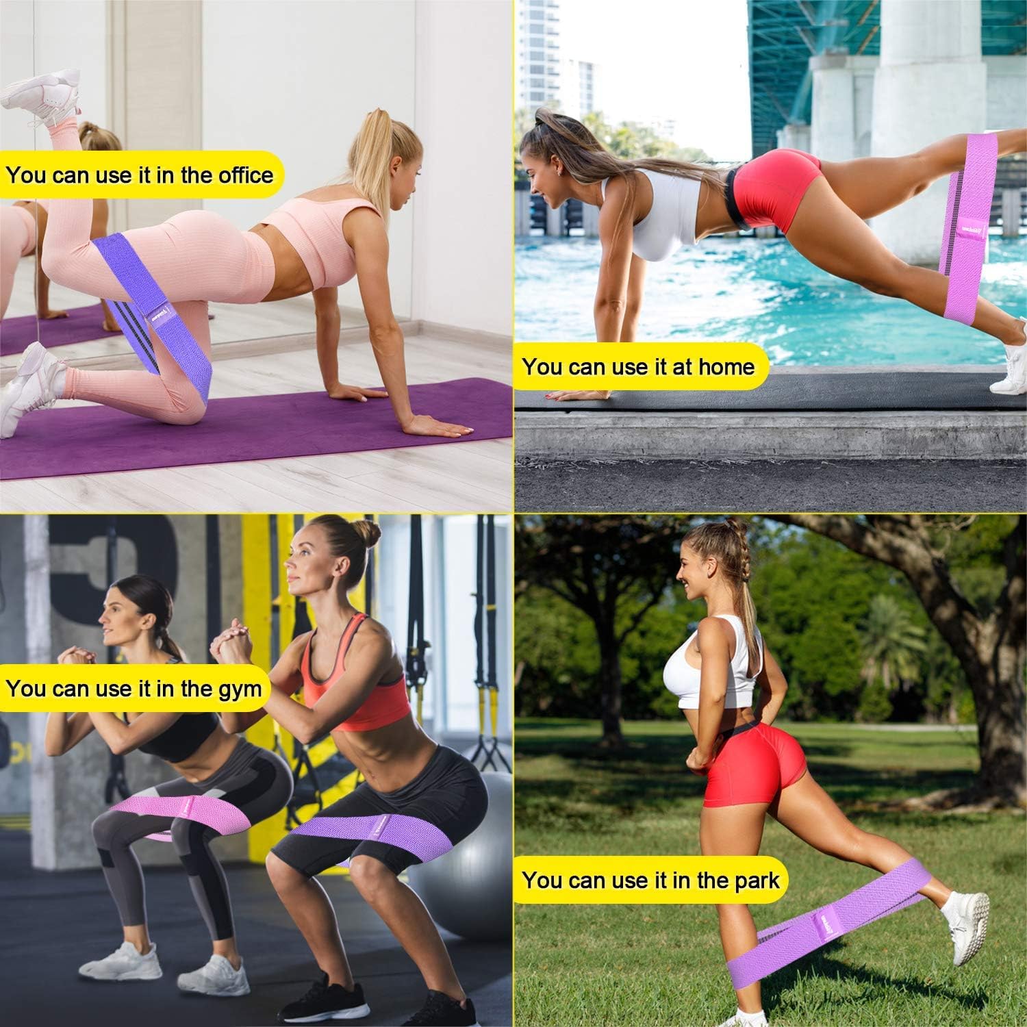 Widerstandsbänder, Fitnessbänder, Hüftwiderstandsbänder-Set mit starker Elastizität, Zugfestigkeit, rutschfestem Trainingsband für Hüfte, Beine, Pilates, Yoga, Krafttraining – Bild 6