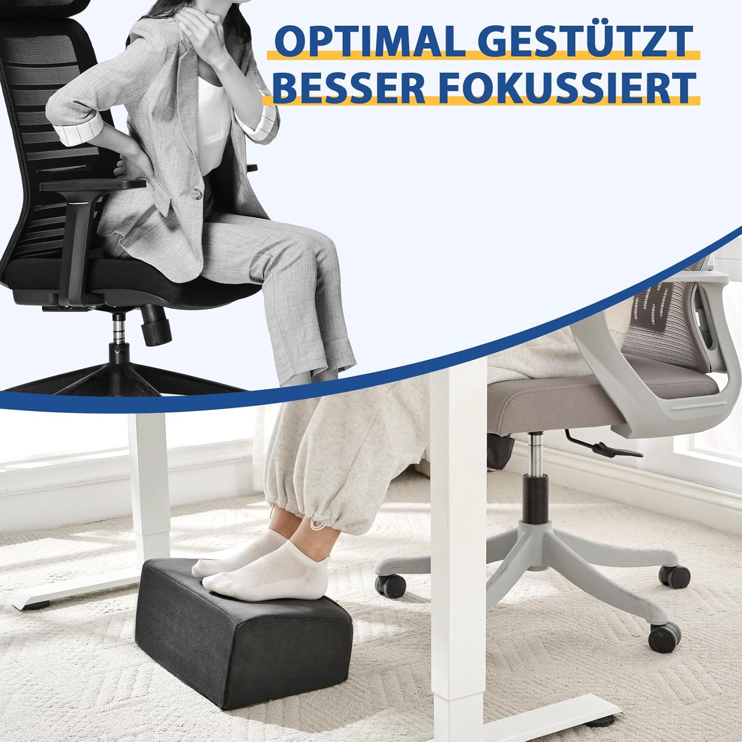 Fußstütze unter dem Schreibtisch, höhenverstellbarer Büro-Fußhocker für Bürostuhl und Gaming-Stuhl, ergonomisches Fußkissen, Schreibtisch-Fußhocker mit waschbarem Bezug für Zuhause, Fußstützenkissen – Bild 3