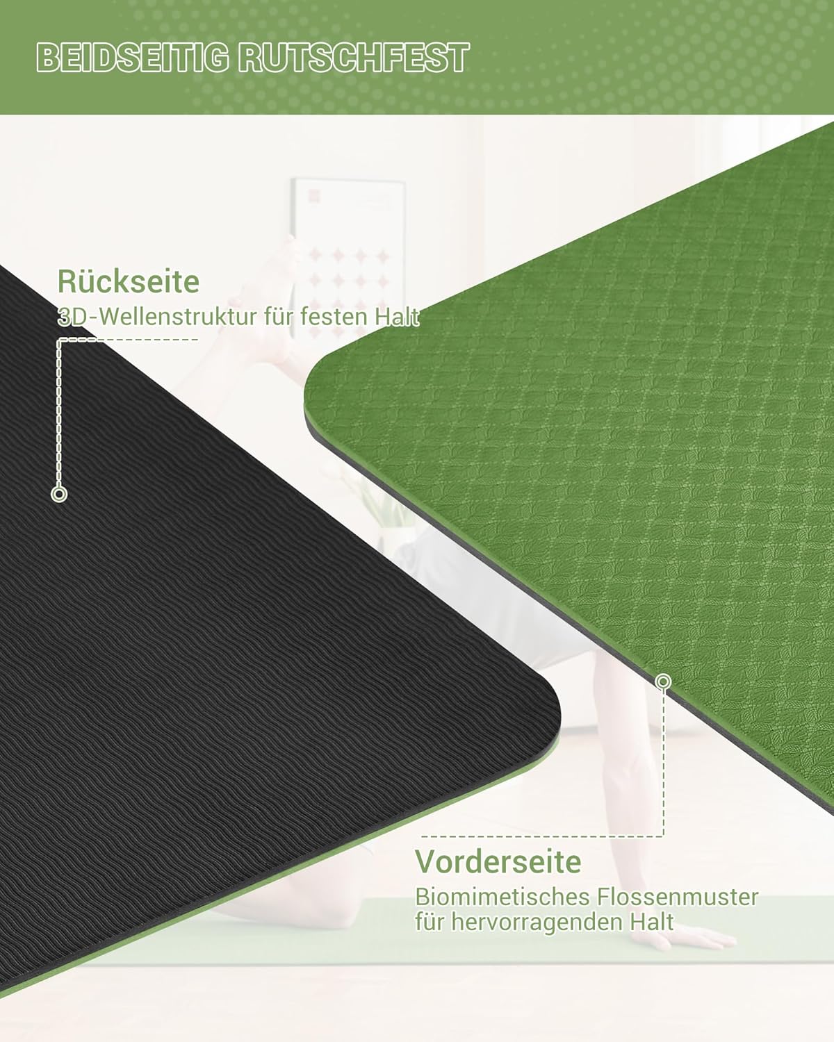 Good Nite Gymnastikmatte, Yogamatte, Fitnessmatte, rutschfeste Trainingsmatte, Sport-Gymnastikmatten, Pilates-Matte, Bodenturnmatte mit Tragegurt, 183 x 61 x 0,6 cm – Bild 4