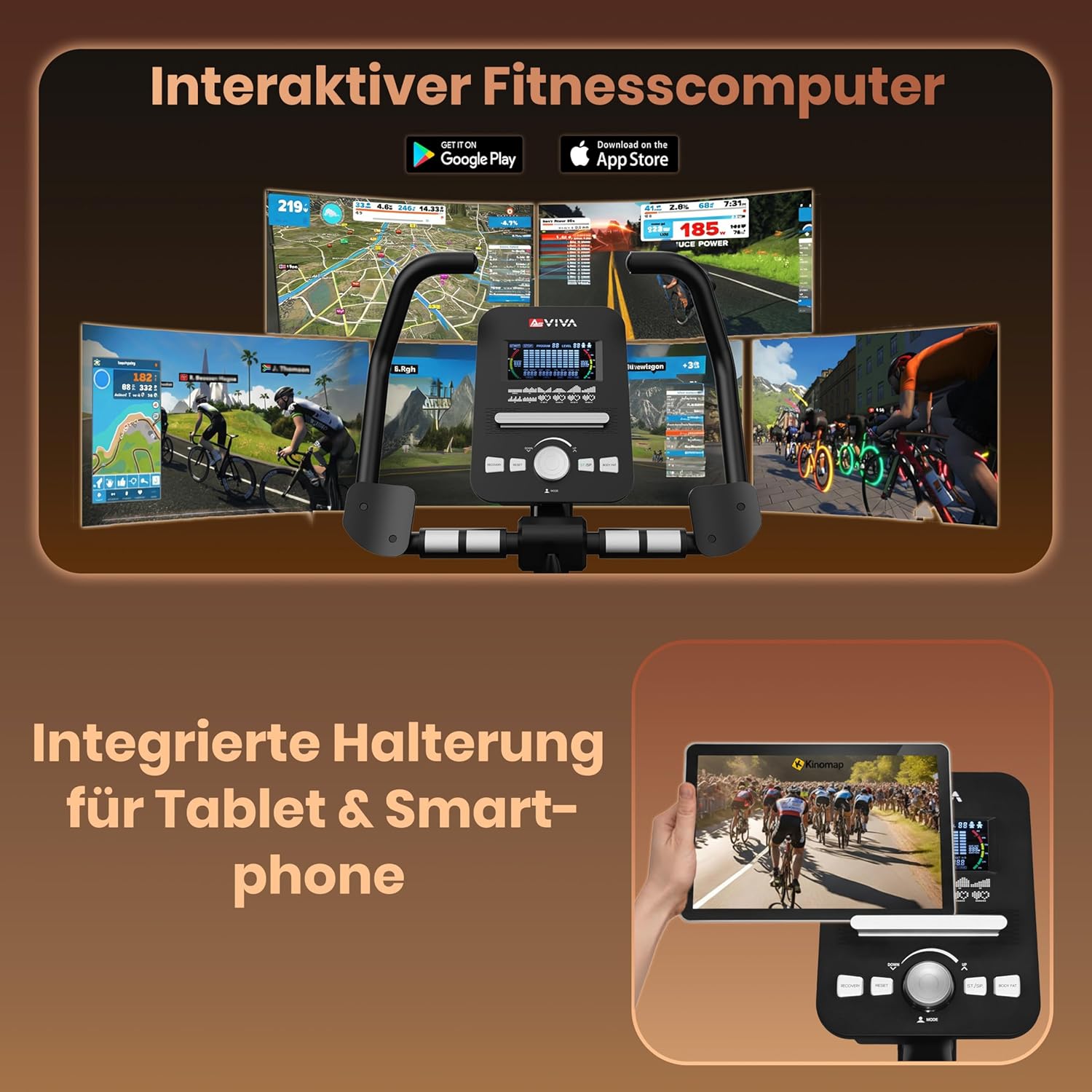 AsVIVA H22 Heimtrainer-Ergometer – Indoor-Bike mit 12 kg Schwungmasse, Bluetooth & App-Steuerung, Pulsmessung, leiser Riemenantrieb, Fitnessgerät für Cardio- & Ausdauertraining zu Hause – Bild 4