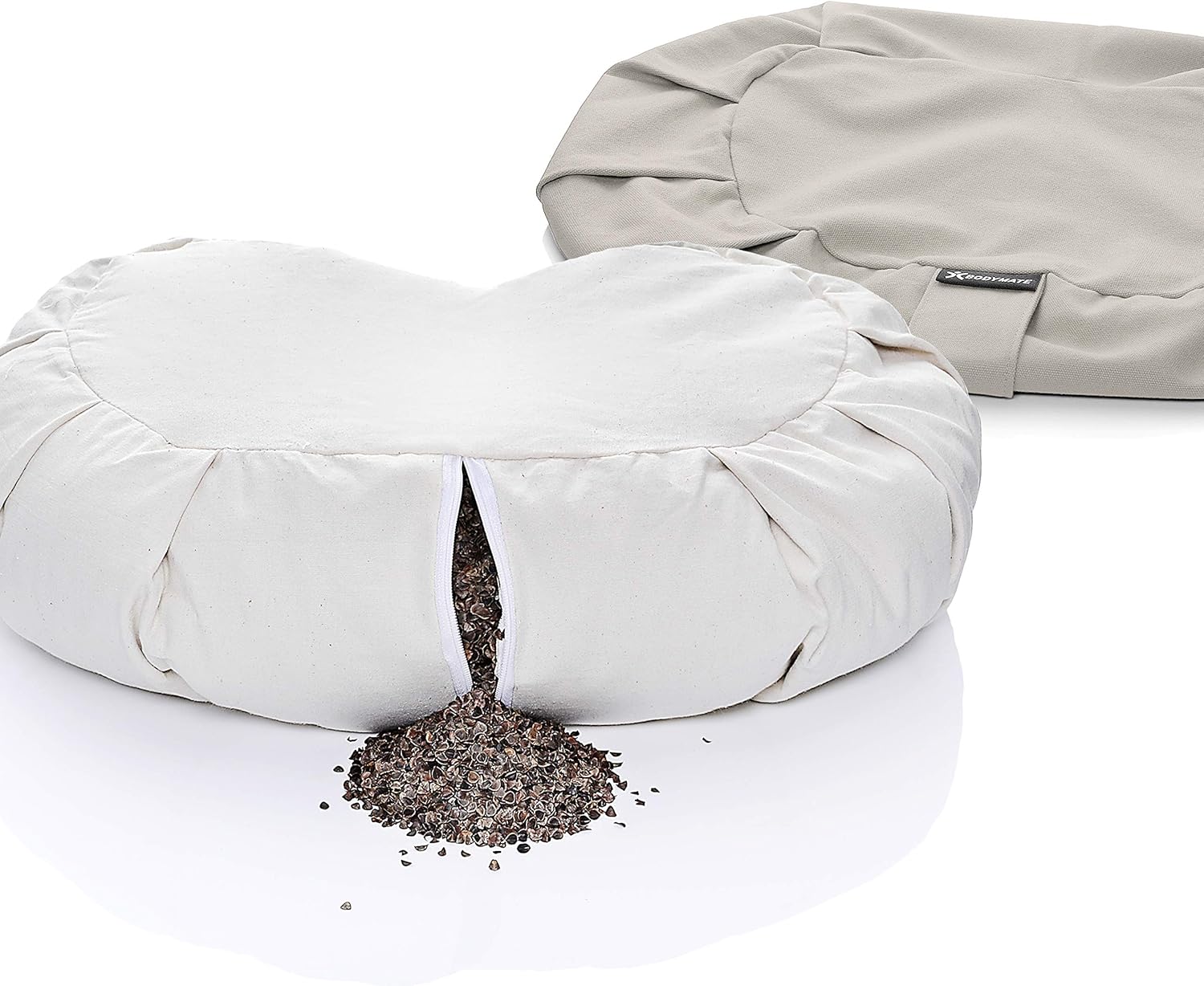 BODYMATE Halbmond-Yogakissen 42 cm lang, 30 cm breit und 15 cm hoch mit Buchweizenschalenfüllung – maschinenwaschbarer Bezug aus 100 % extra dicker Baumwolle – Meditationskissen – Sitzkissen – Bild 6