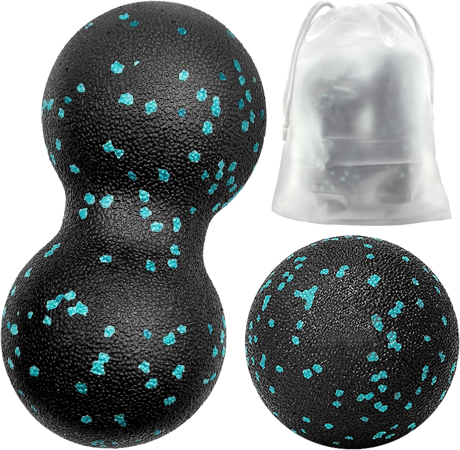 Faszienball und Duoball, 2-teiliges Massageball-Set, kleiner Faszienball-Hals für Wirbelsäule, Fuß, Nacken und Rücken (blau)