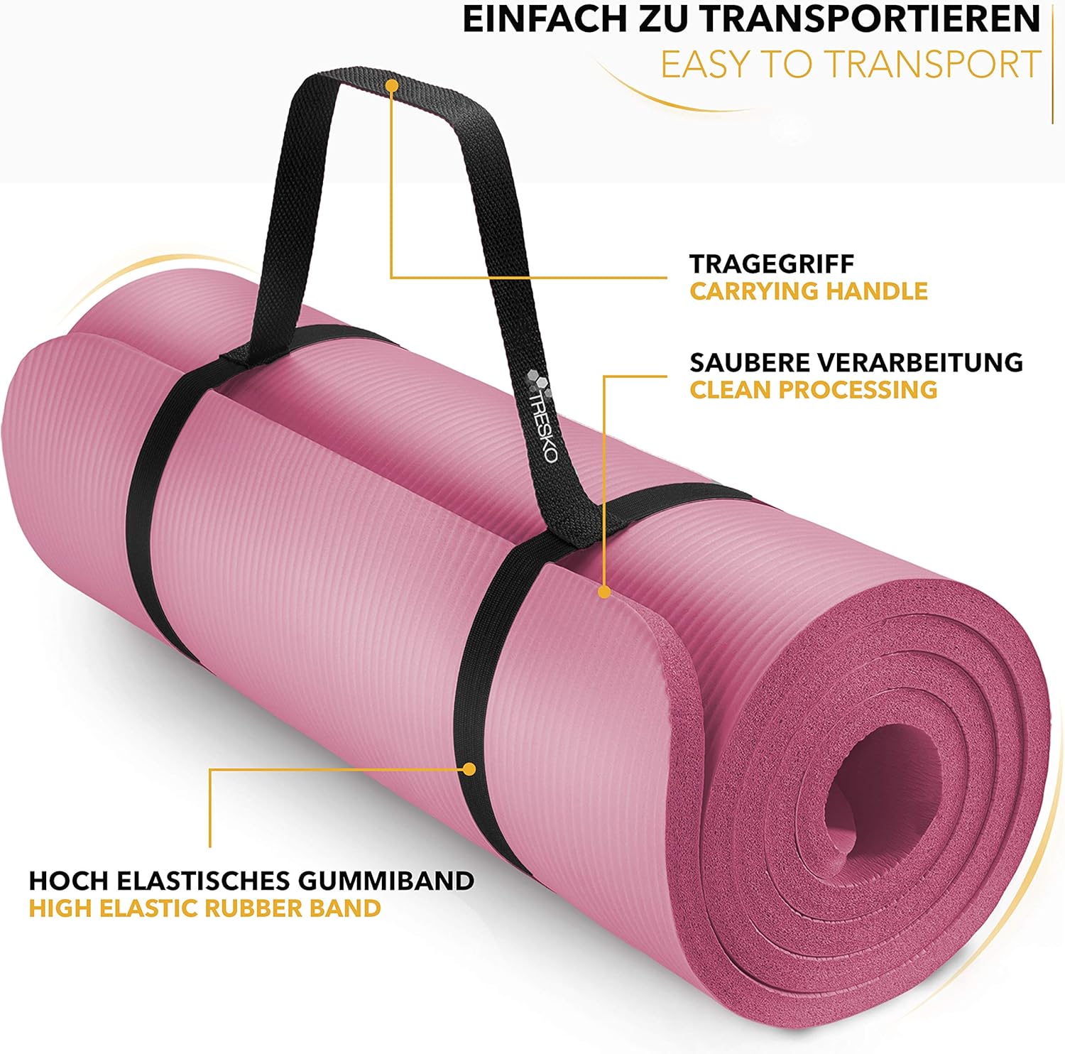 TRESKO Yogamatte, phthalatfrei, rutschfeste Gymnastikmatte, Pilatesmatte, Fitnessmatte mit Tragegurt, 185 x 60 und 190 x 100 cm – Bild 6