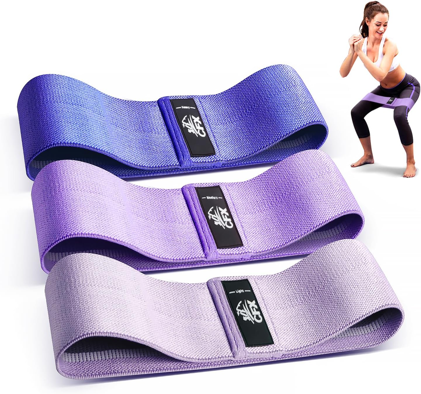CFX Resistance Hip Bands, Fitnessbänder Set, Yogagurt in 3 Zugstärken, Trainingsband, Yogaband als Widerstand und Unterstützung für Beintraining, Krafttraining und Klimmzüge