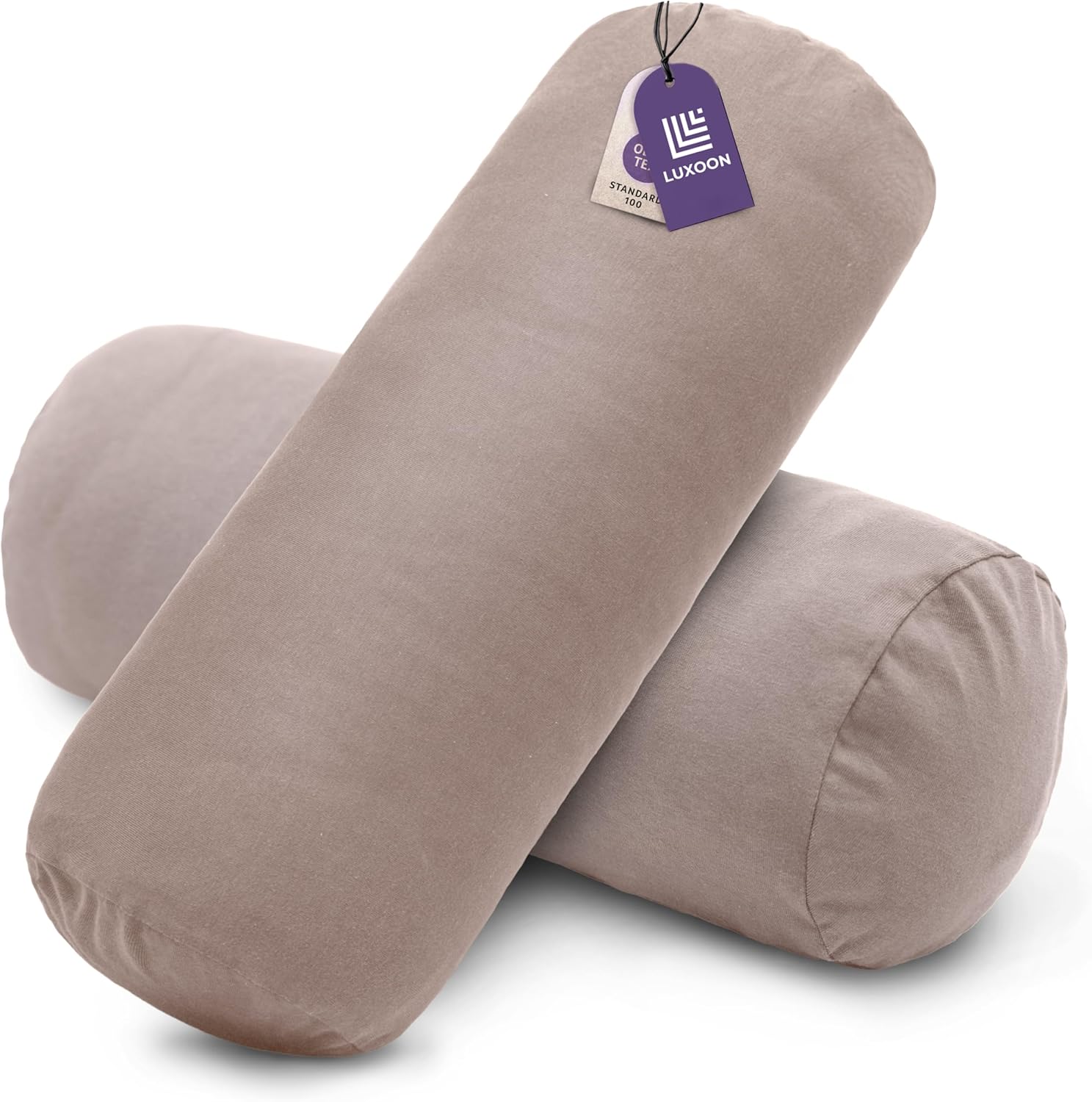 2er-Pack Nackenrollenbezüge mit Reißverschluss, Bezüge für Nackenstützkissen, 100 % Baumwolle, weich, waschbar und trocknergeeignet, 15 x 40 cm, Sand