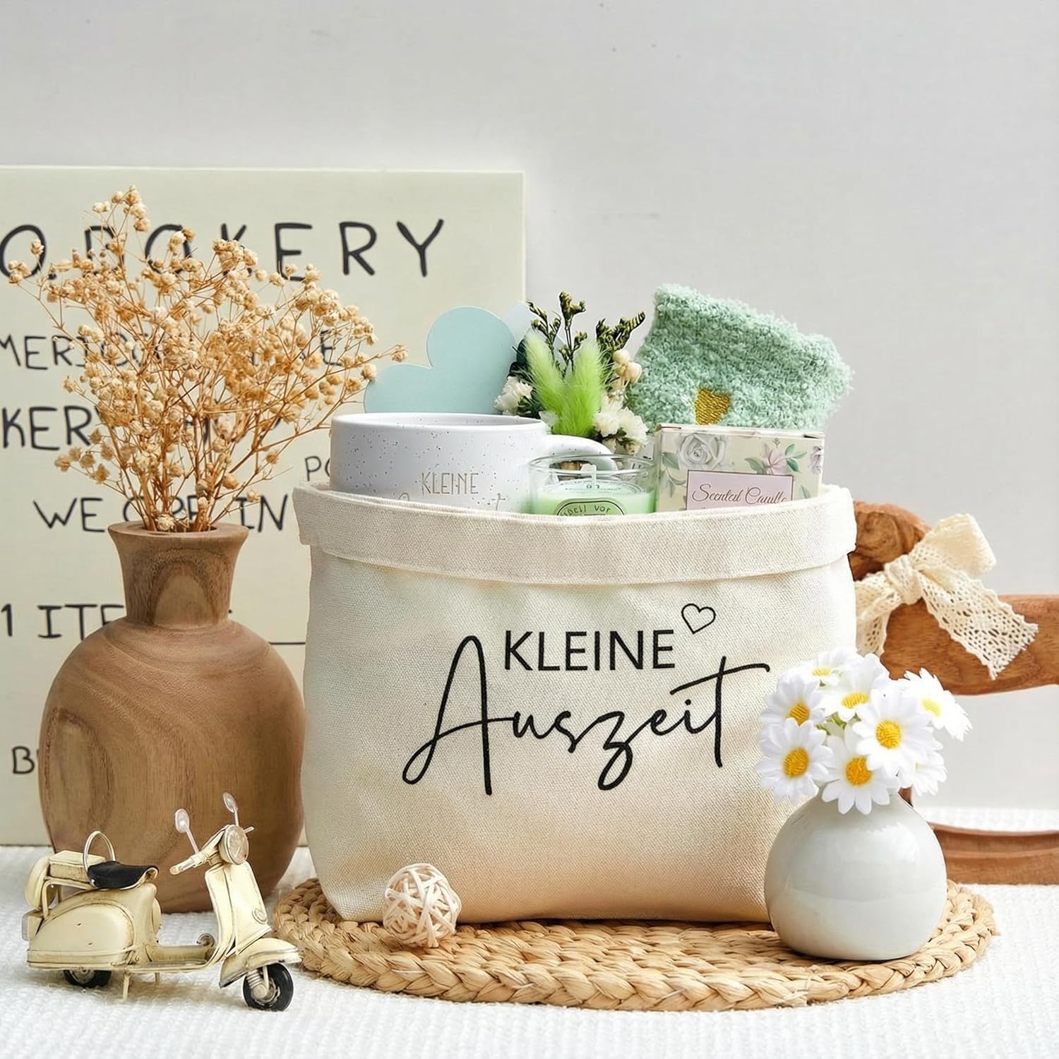 Xuniea Kleiner Auszeit-Geschenkkorb, Wellness-Geschenke-Set für Frauen, Entspannungsritual, Geschenkset für Sie, Frauentag, 18, 40, 70. Geburtstag, Geschenk für beste Freundin, Kollegin, Schwester, Mama, Oma (grün) – Bild 3