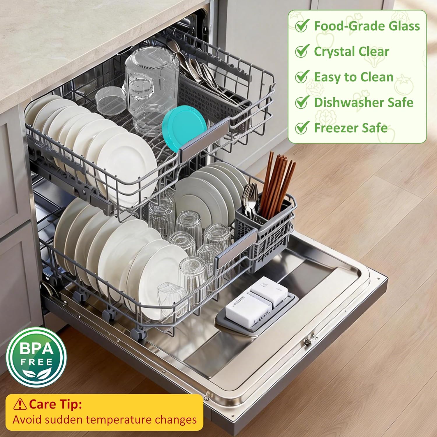 Meal-Prep-Gläser mit Deckel-Set, 4 x 950 ml Einmachgläser, auslaufsicherer/vertikal geschichteter Meal-Prep-Behälter, ideal zum Mitnehmen, für Salate, Marmelade, Overnight Oats und zum Öffnen von Fertiggerichten – Bild 6