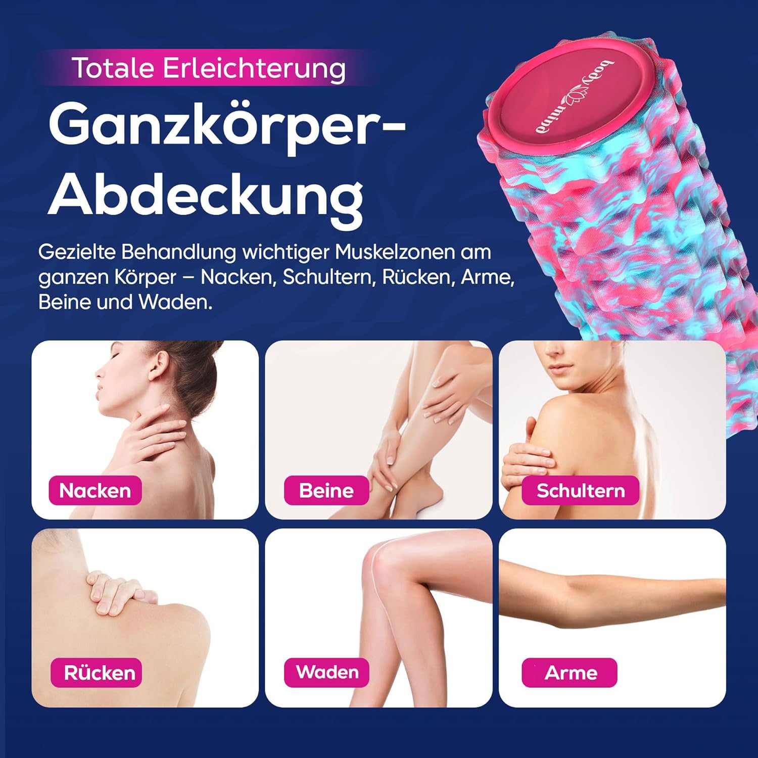 Body & Mind® Faszienrolle, Massagerolle, Fitnessrolle, Sportrolle, Therapierolle, Faszientraining für Oberkörper, Nacken, Rücken, Beine, Waden und alle anderen Muskelgruppen, 33 x 14,5 cm – Bild 7