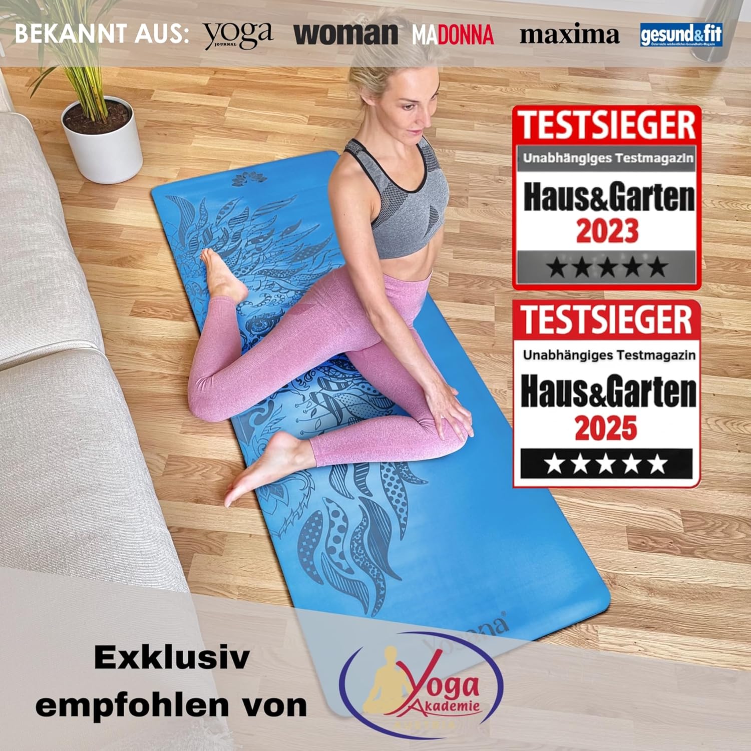 Yosana Yogamatte aus Naturkautschuk | Extrem rutschfest | Ultra-Grip-Oberfläche aus Eco PU | Extra breit 68 cm | Inklusive Tragegurt | Yogamatte 183 x 68 cm | 4 mm dünn – Bild 2
