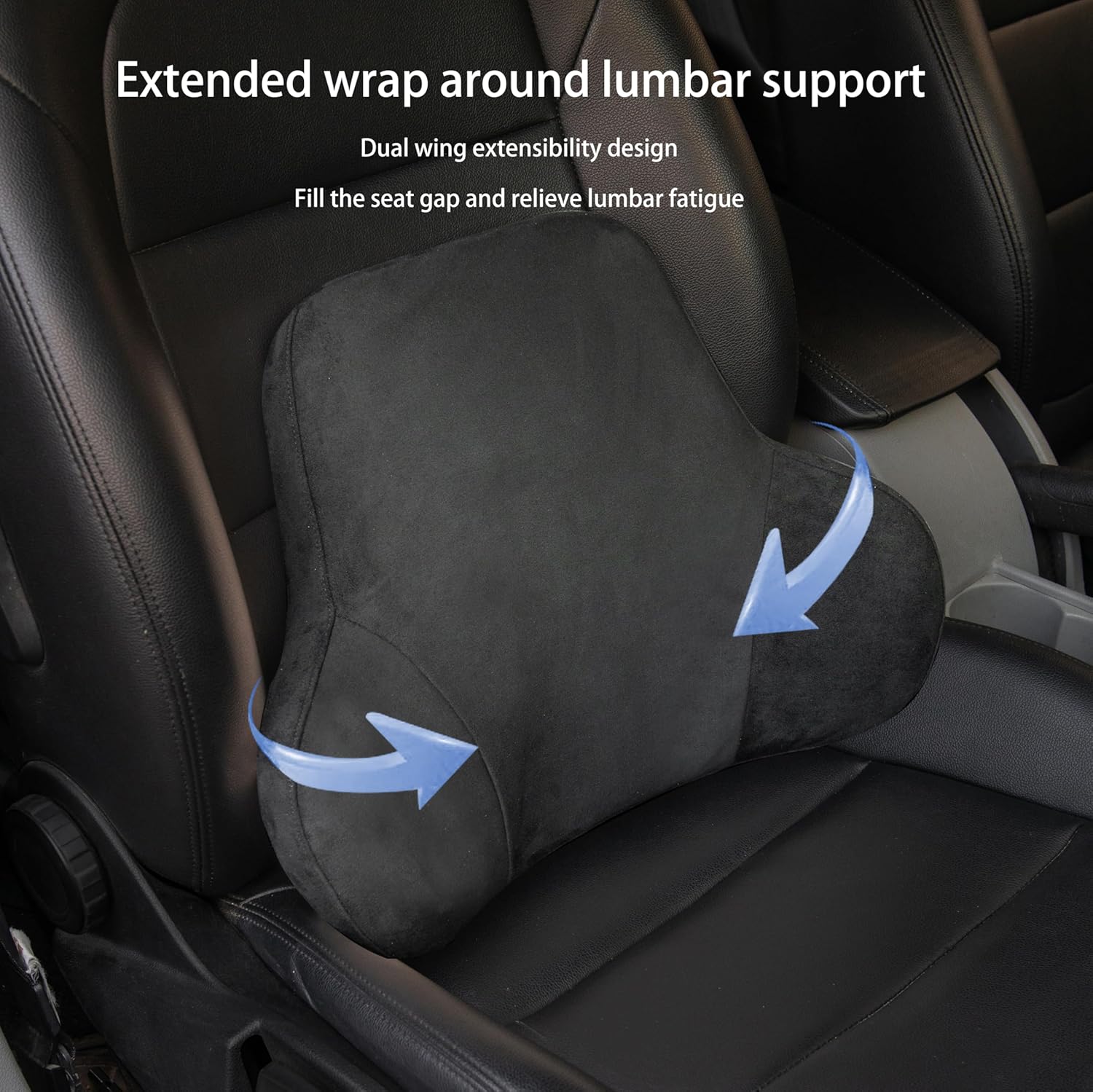 Lendenwirbelstütze Auto-Lendenkissen aus Memory-Schaum mit abnehmbarem Wildlederbezug – Ergonomisches Rückenkissen für Auto & Büro (Schwarz) – Bild 4